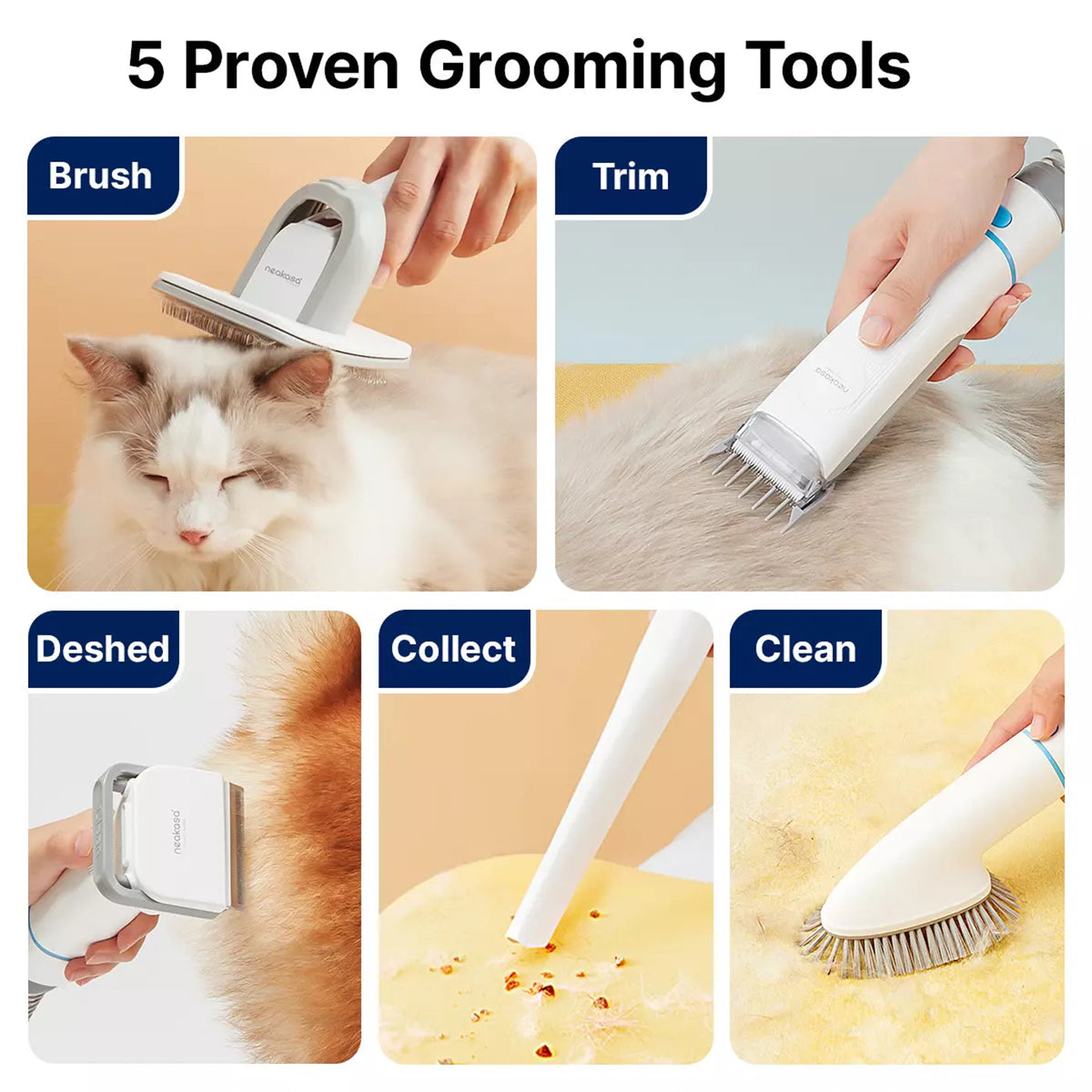 Neakasa P2 Pro 5-in-1 Pet Grooming Kit with Vacuum for Dogs & Cats - Perfect for Home Grooming, Shedding Control & Allergy Relief