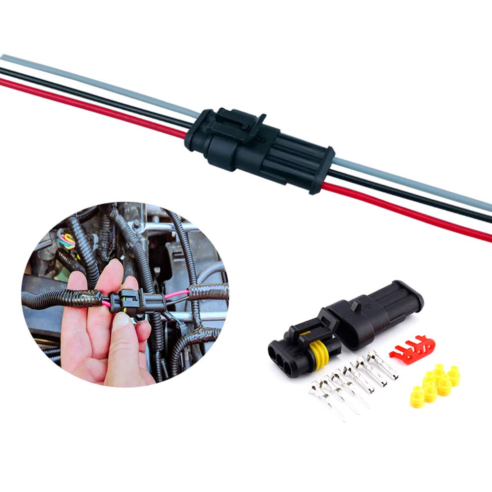 QitinDasen 4Pcs 3-Pin Waterproof Car Electrical Connectors - 16AWG for Auto, Truck & Marine Use