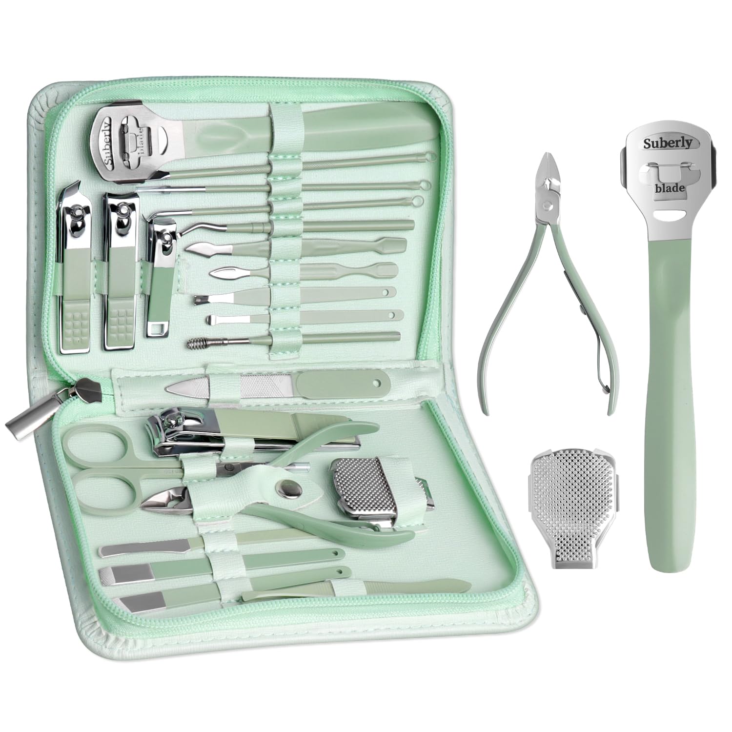 Premium 22-in-1 Professional Manicure & Pedicure Kit for Women & Men - Complete Nail Care Set with Clippers, Files & Grooming Tools (Green) - Perfect for Home Salon, Travel & Gift Giving