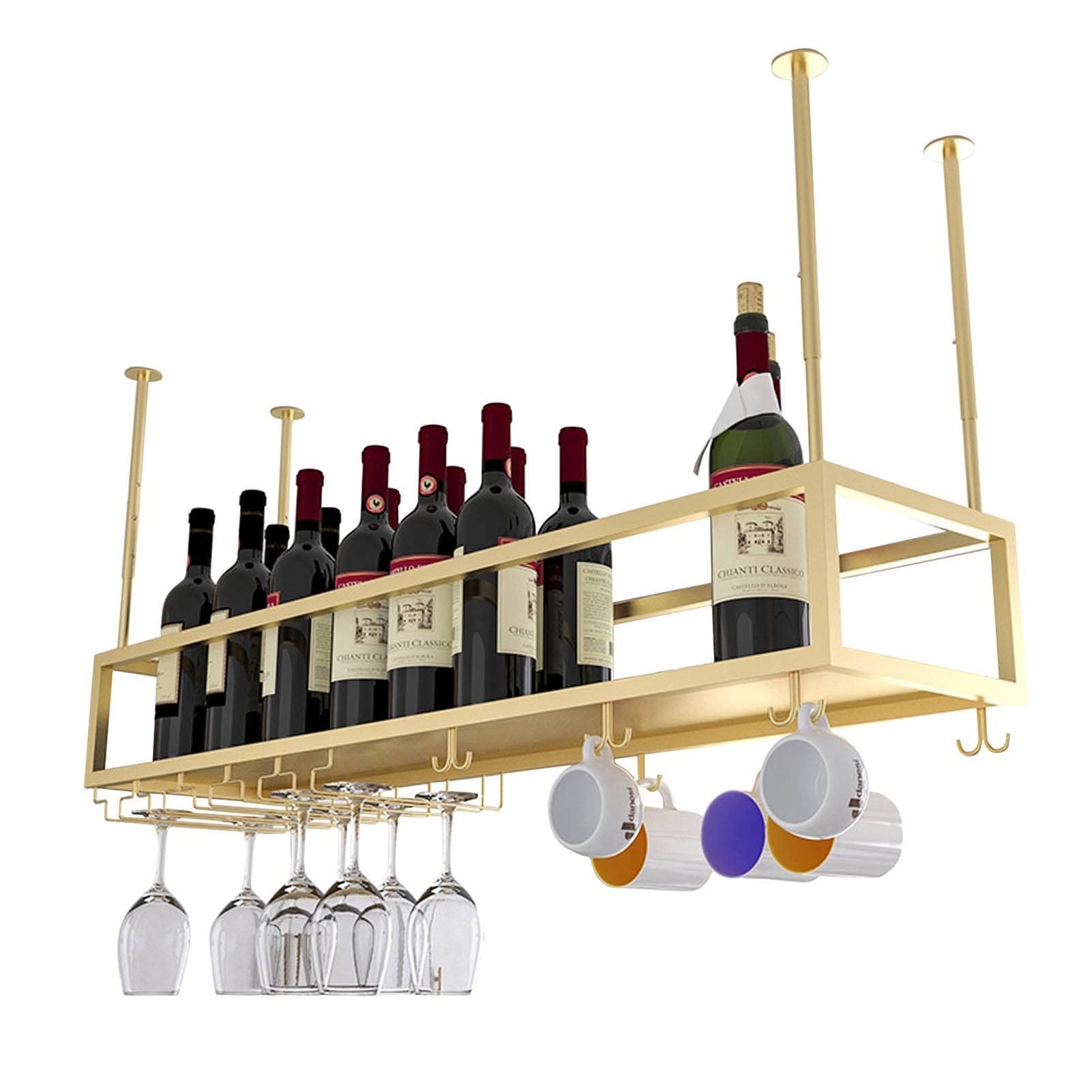 **Adjustable Metal Hanging Wine Glass Holder - 100x25x21cm Ceiling Mount Stemware Rack for Bars, Restaurants & Kitchens - Durable Wine Bottle Storage & Decorative Display for Home or Commercial Use**
