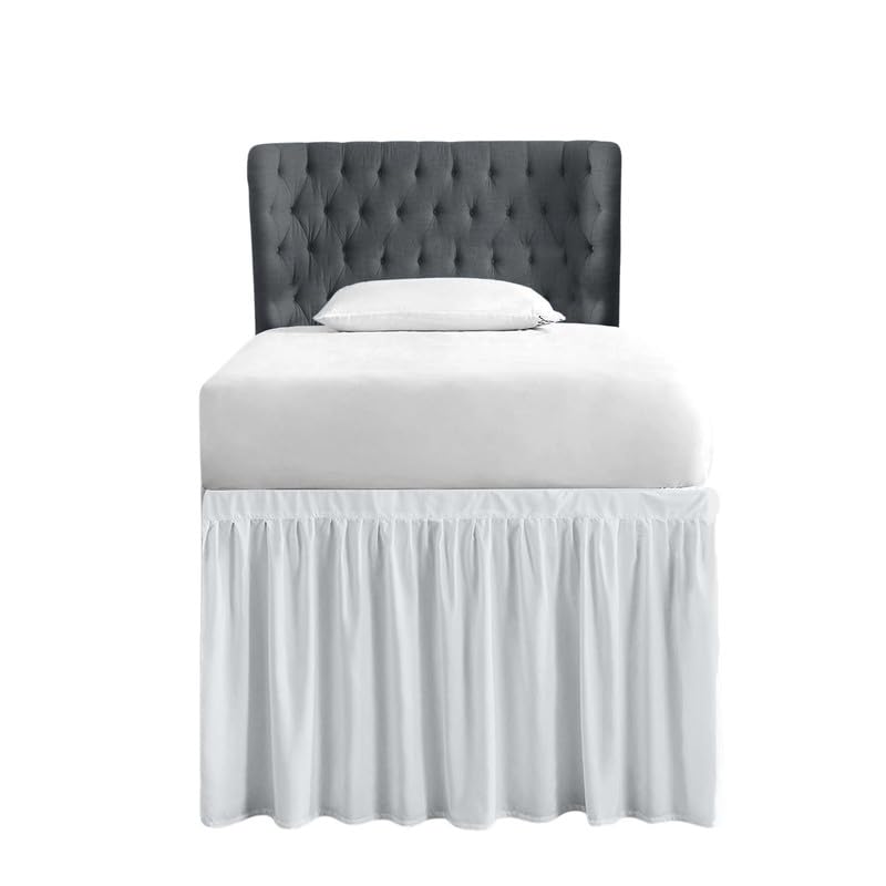 Twin XL Dorm Bed Skirt - 100% Soft Microfiber College Bedding with Ruffled Design (32 Inch, White) - Perfect for Dorm Rooms, Guest Beds & College Dorm Essentials