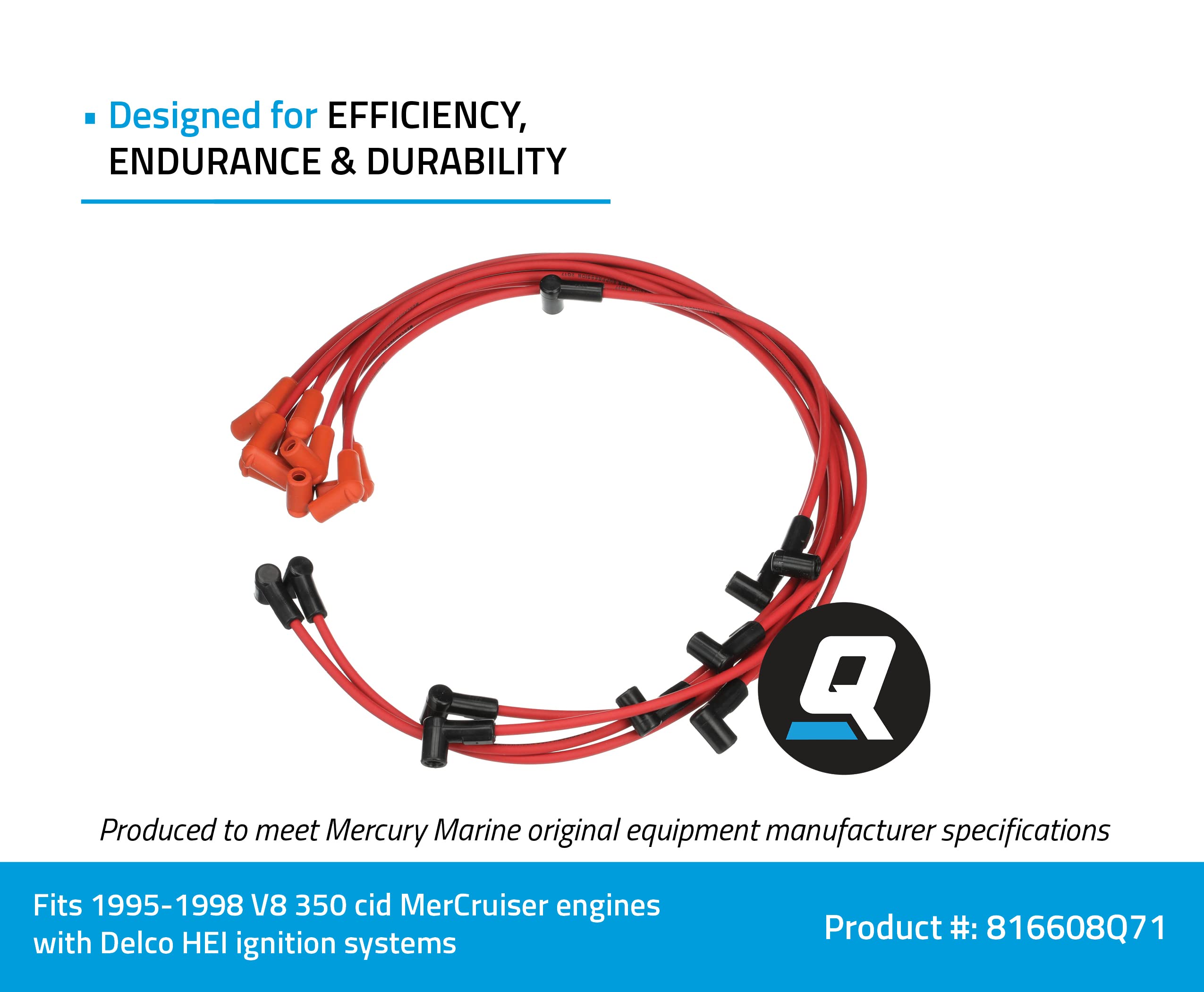 Quicksilver 816608Q71 Red High-Performance Spark Plug Wire Kit - Compatible with Marine & Automotive Engines - Ideal for Boats, Jet Skis, and Performance Cars
