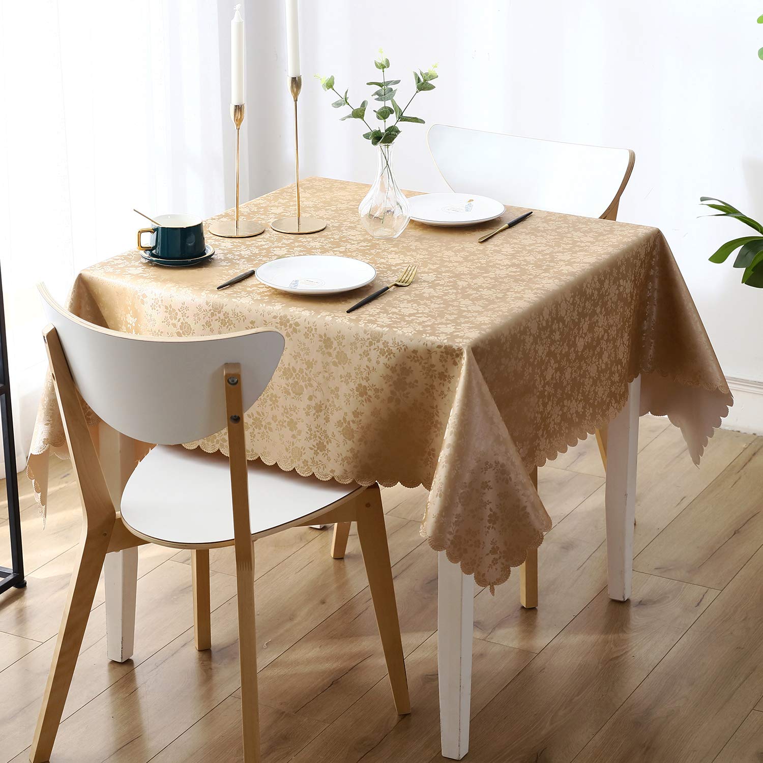 Smiry Square Waterproof Vinyl Tablecloth - Heavy Duty, Wipeable, Washable Kitchen & Dining Room Table Cover (54