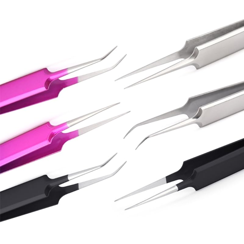Lubusi Professional Eyelash Extension Tweezers - Stainless Steel Straight & Curved Tip Nipper Volume Lash Tweezers for Precise Application (Silver Straight) - Perfect for Salon, Home Use & DIY Lash Extensions