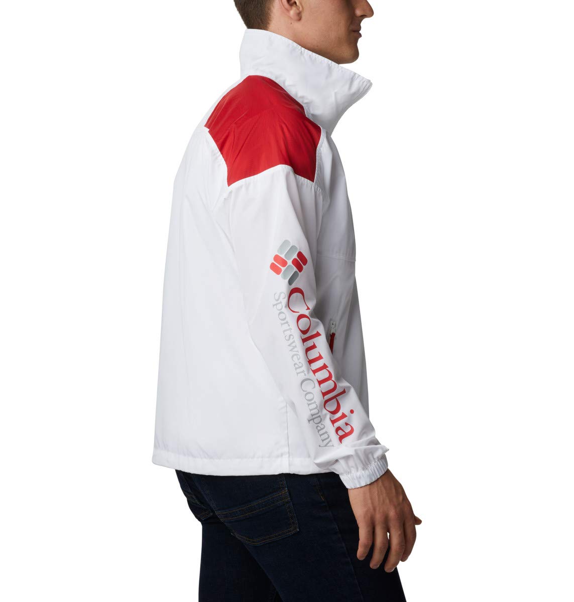 Columbia Men's Riptide Anorak Jacket - Lightweight Waterproof Windbreaker for Hiking & Outdoor Activities (WIS - White/Intense Red/Columbia Grey, XX-Small) - Perfect for Camping, Travel & Rainy Days