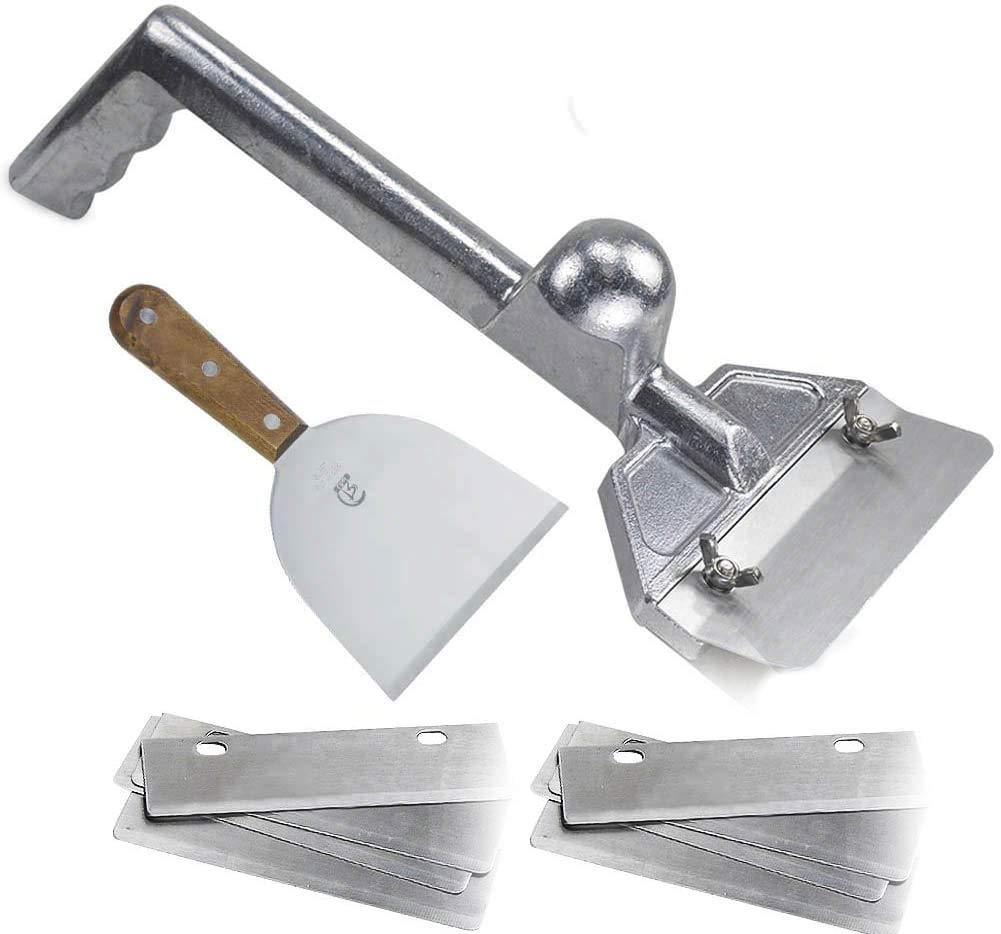 Heavy Duty Grill Scraper Set with 9 Replacement Blades & Griddle Spatula - Stainless Steel BBQ Grill Cleaner Tool for Outdoor Cooking, Camping & Backyard Grilling