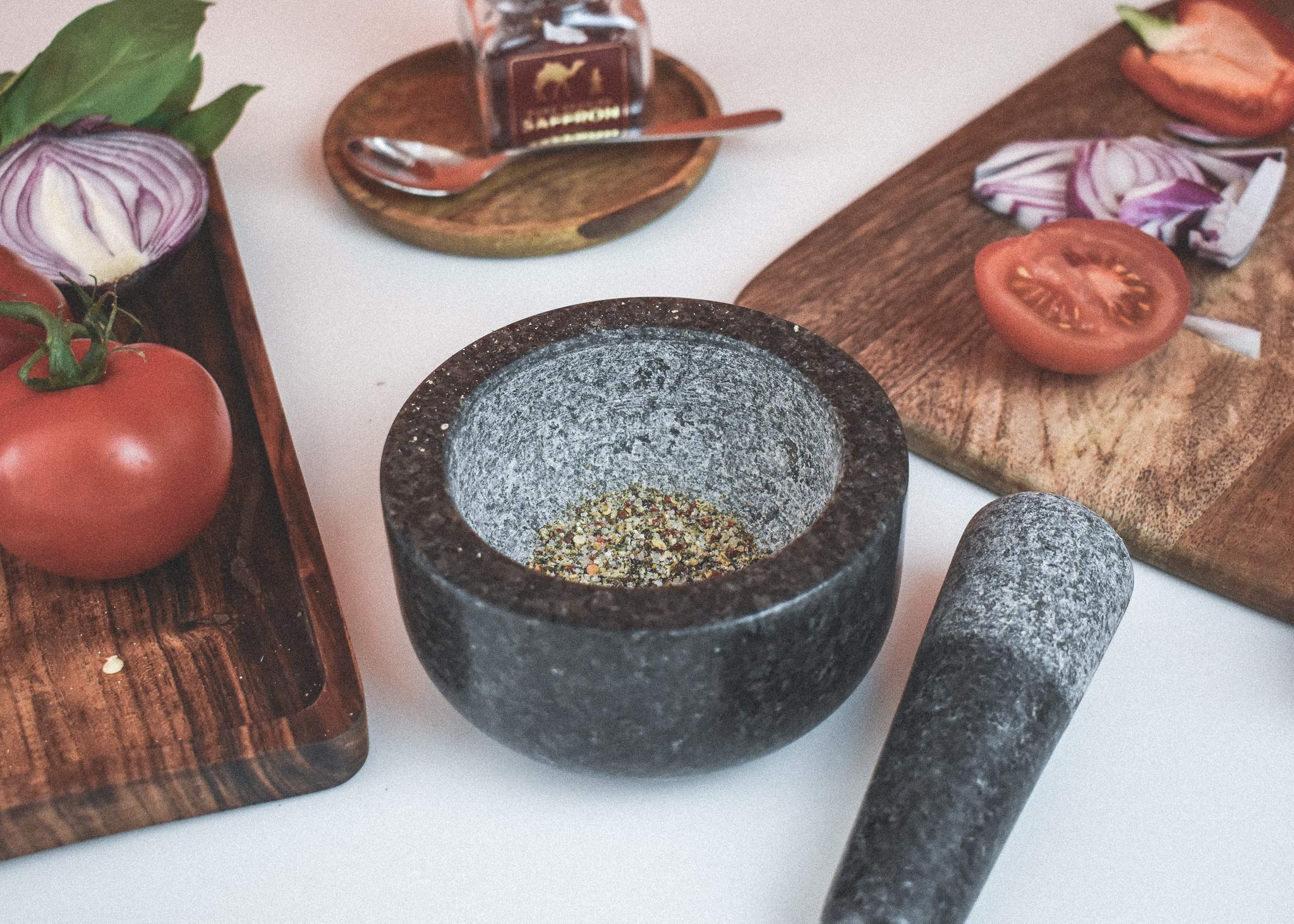 Premium Granite Mortar and Pestle Set - Natural Stone Spice Grinder for Herbs, Seeds & Spices - Perfect for Cooking, Grinding & Crushing - Ideal for Home Kitchens & Professional Chefs