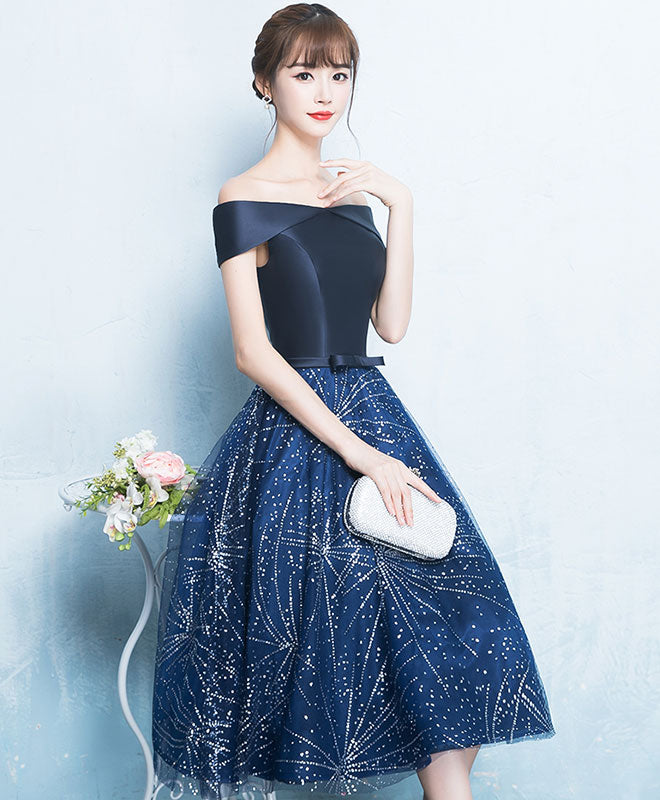 Elegant Blue A-Line Off-Shoulder Short Prom Dress for Homecoming, Party & Special Occasions - Perfect for Dances, Graduation & Formal Events