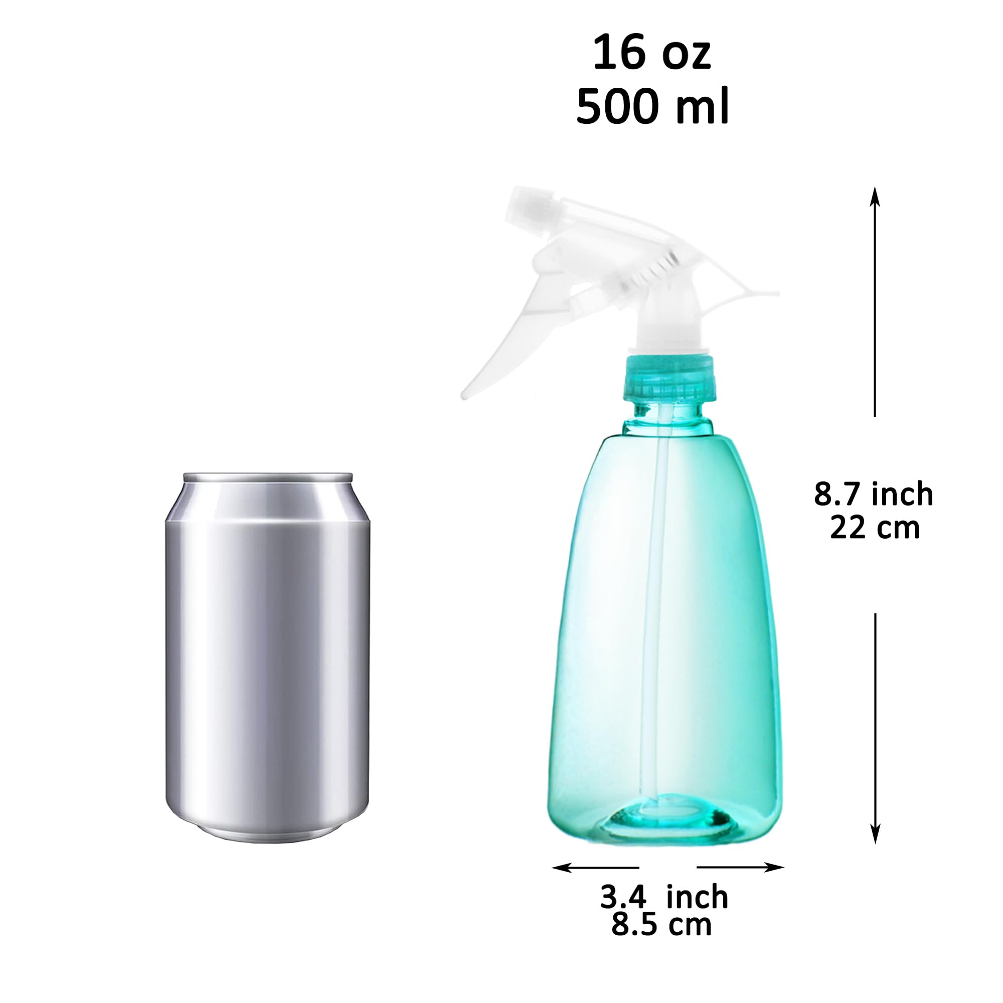 Youngever 6 Pack 16oz Empty Plastic Spray Bottles for Hair, Cleaning, Gardening & DIY Solutions - Refillable Mist Sprayer for Salon, Home & Outdoor Use (Teal)