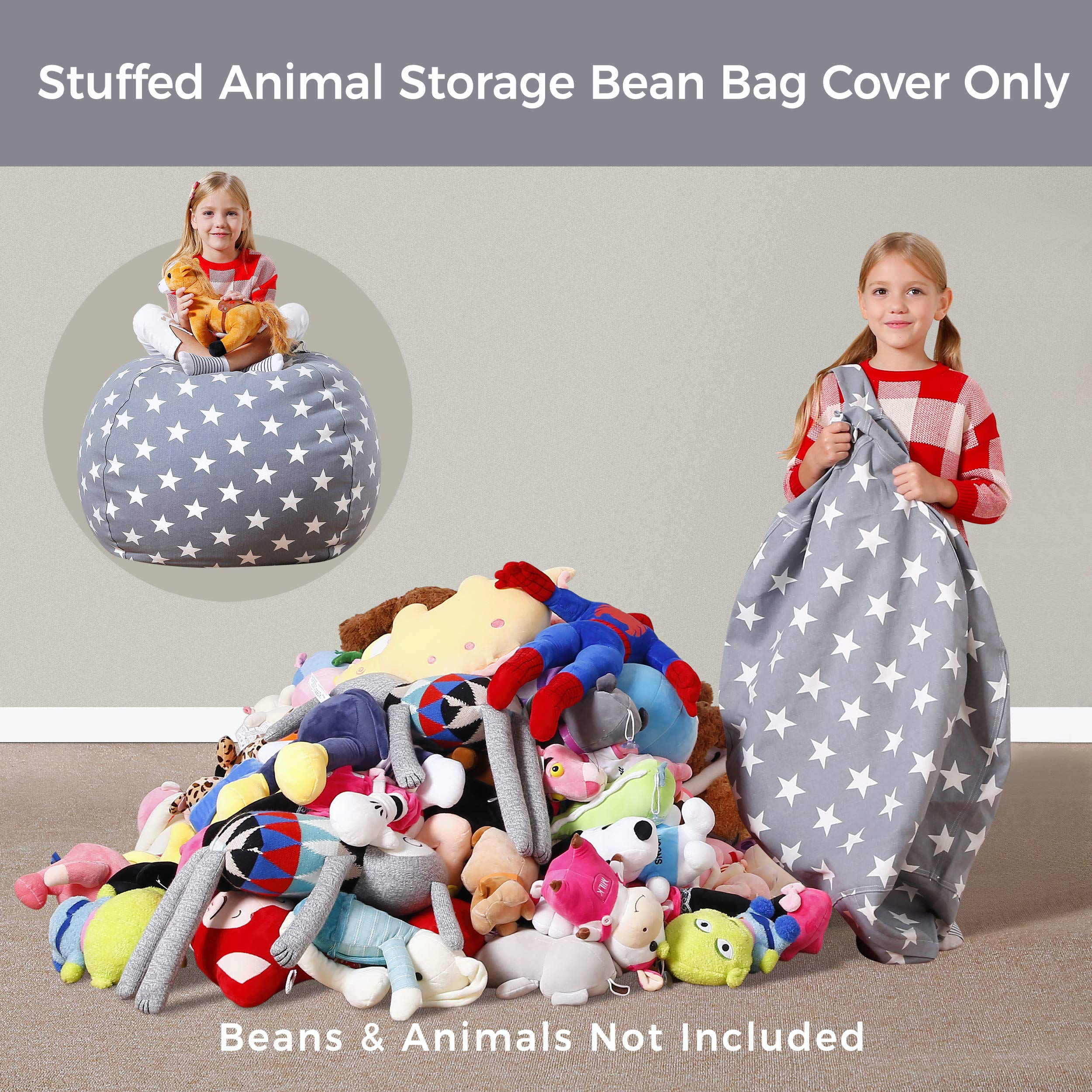 Aubliss Stuffed Animal Storage Bean Bag Chair - Convertible Plush Toy Organizer & Kids Beanbag Seat, Medium 32