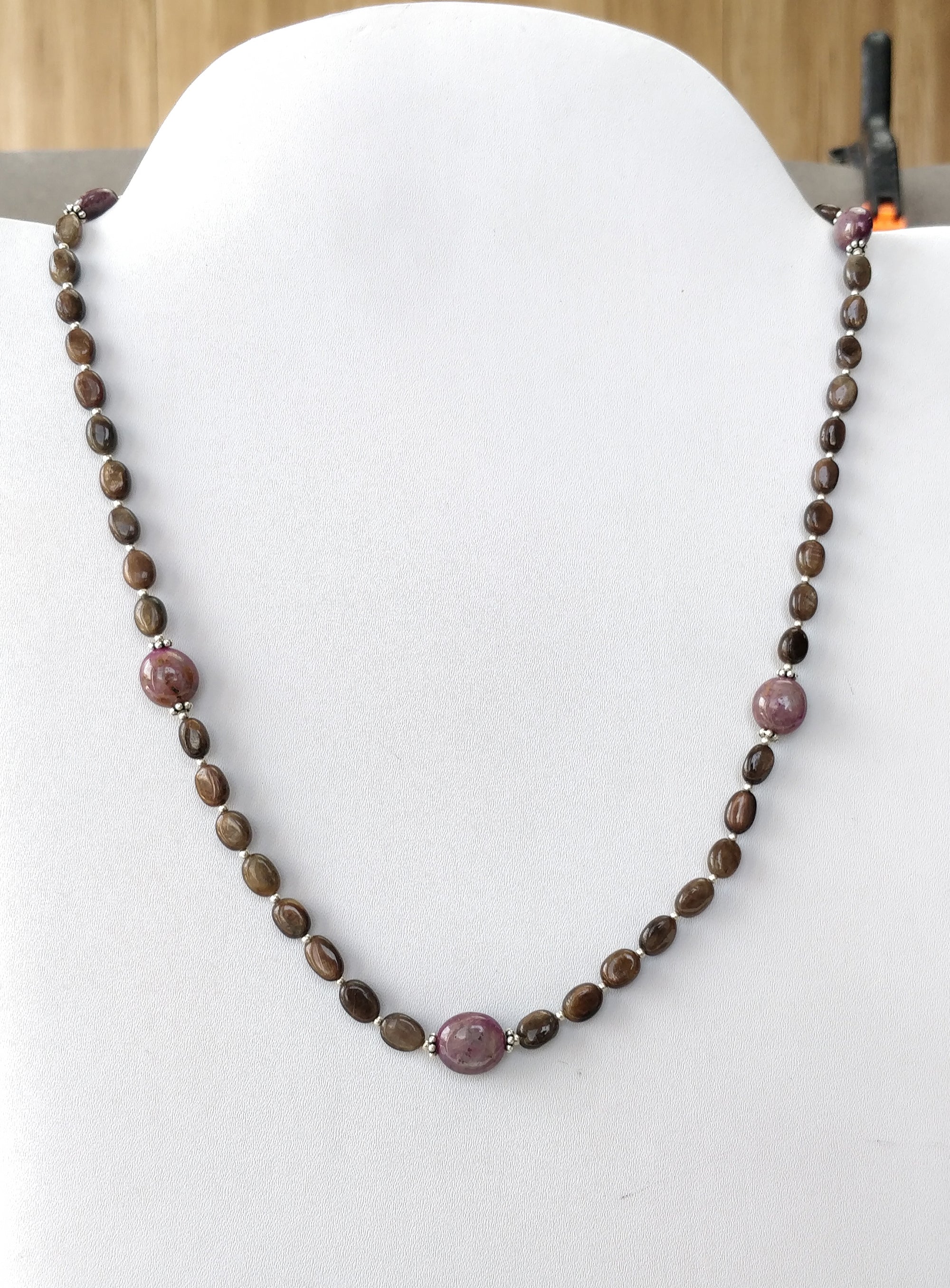 Natural Untreated Chocolate Sapphire & Star Ruby Gemstone Necklace - 111.25cts Oval Cut with 925 Sterling Silver (6*5mm & 11*10mm) | Elegant Jewelry Gift for Women, Birthday, Anniversary & Special Occasions