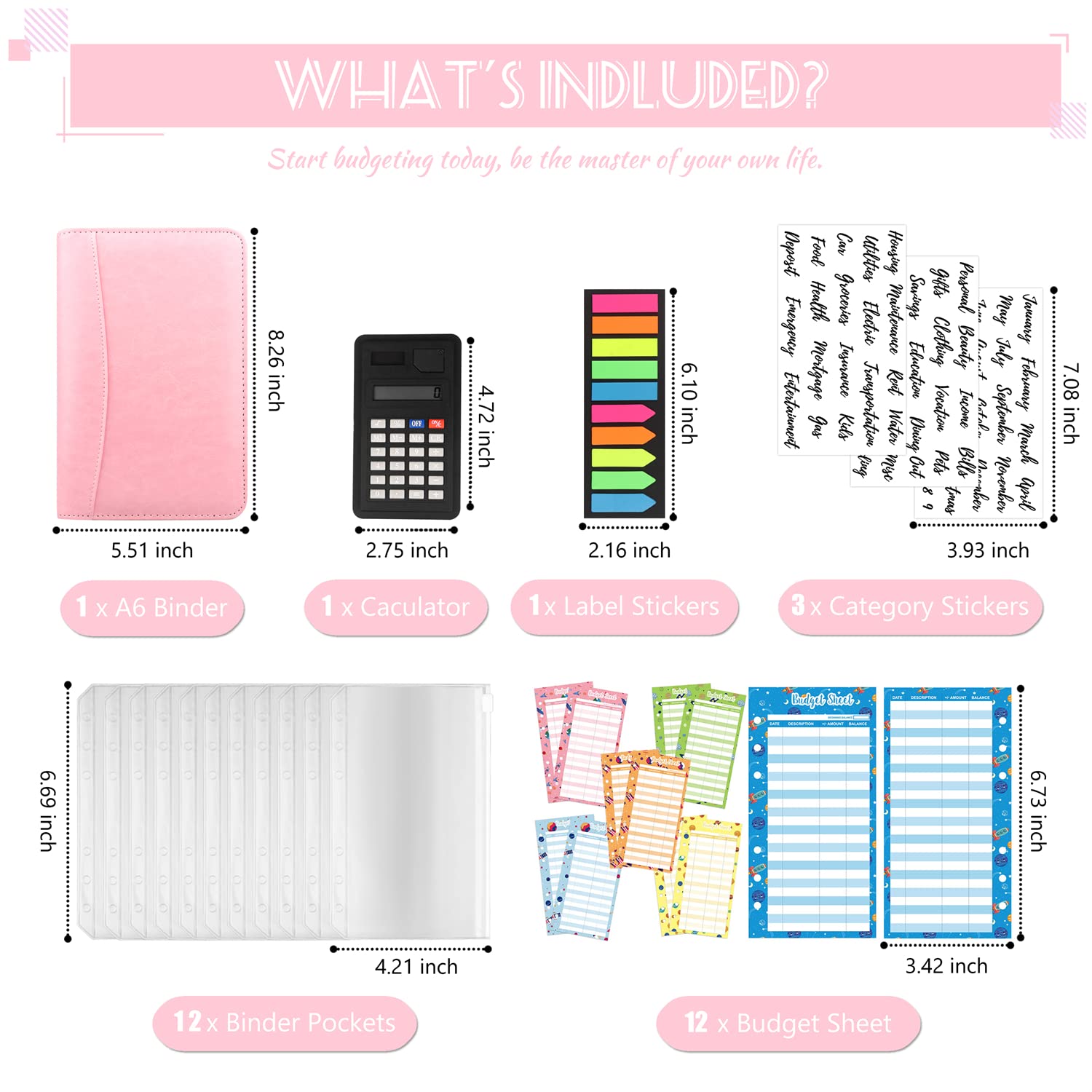2025 A6 PU Leather Budget Binder with Zipper Envelopes - Cash Envelopes System for Budgeting, Money Organizer & Bill Calculator - Perfect for Cash Saving, Personal Finance Tracking, and Dave Ramsey Budgeting Method (Home Office & Travel Use)