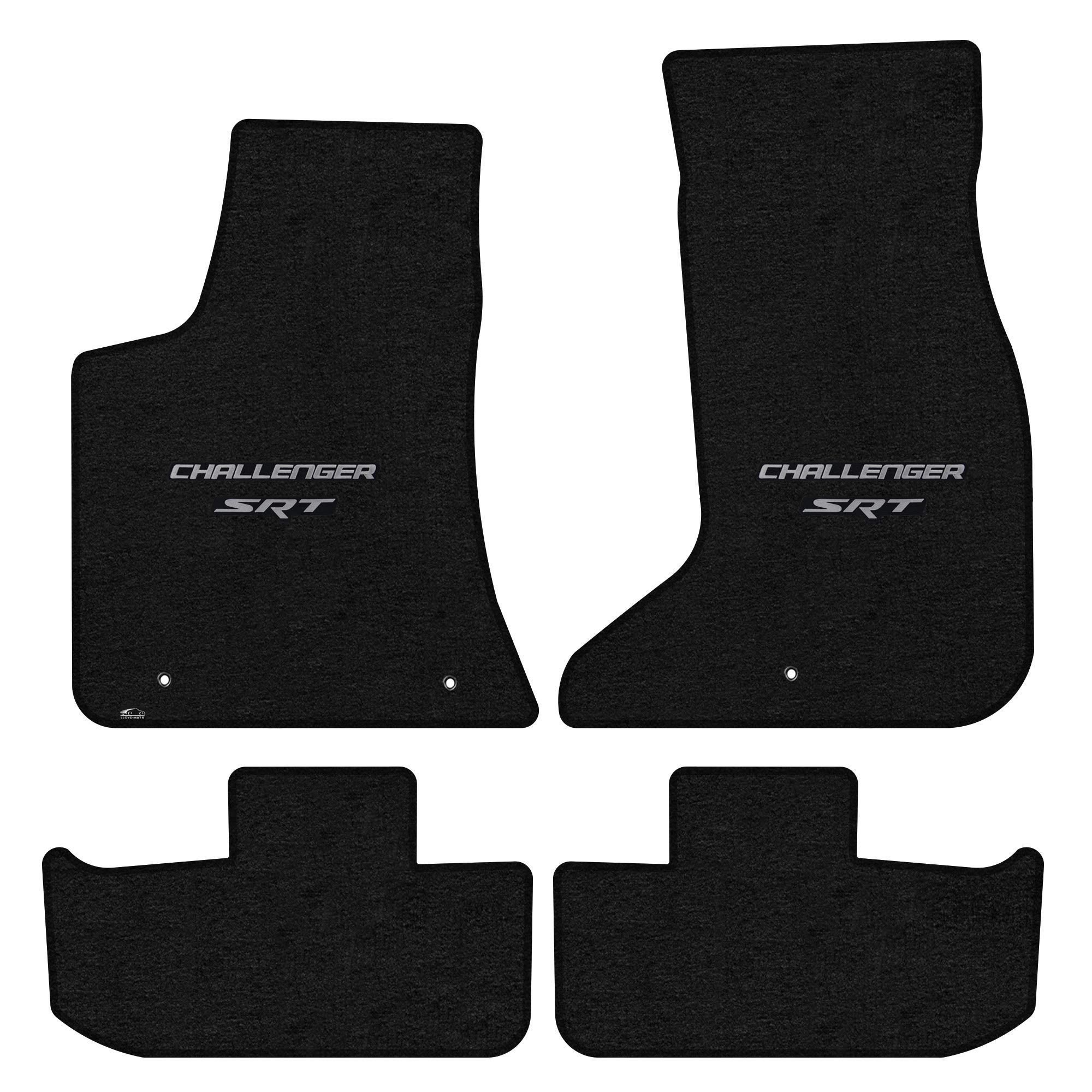 Premium Custom-Fit Carpeted Floor Mats for Dodge Challenger 2017-2023 | Luxury Car Floor Liners | 4-Piece Set in Charcoal with Silver 'Challenger SRT' Logo | Perfect for All-Weather Protection & Interior Style Enhancement