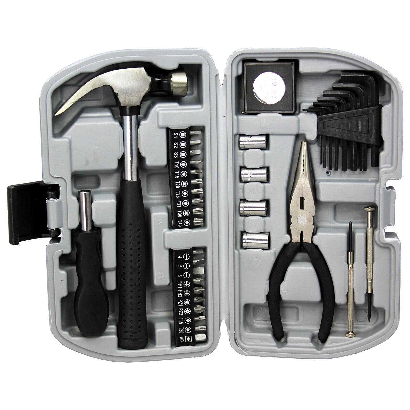 39-in-1 Multi-Function Household Tool Kit with Storage Box - Wrench Set, Hand Tools & Hardware for Home Improvement, DIY Projects, and Car Repairs