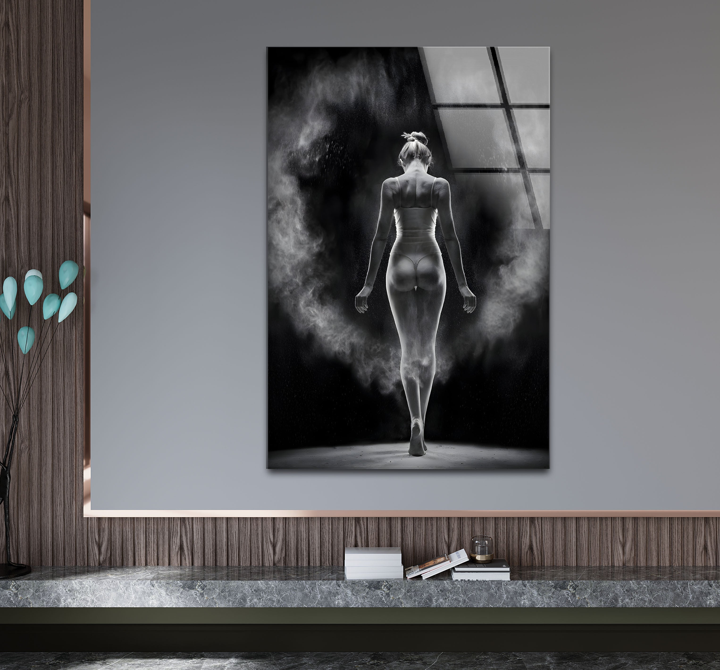 Black and White Nude Woman Photo Print Framed Glass Wall Art - Elegant Home Decor for Living Room, Bedroom & Office