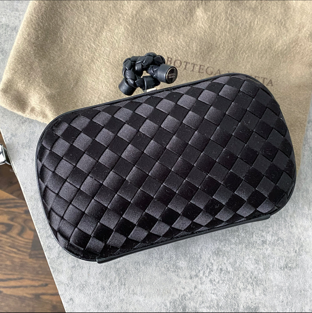 Bottega Veneta Small Black Knot Evening Clutch Bag for Women - Elegant Handbag for Parties, Weddings & Special Occasions