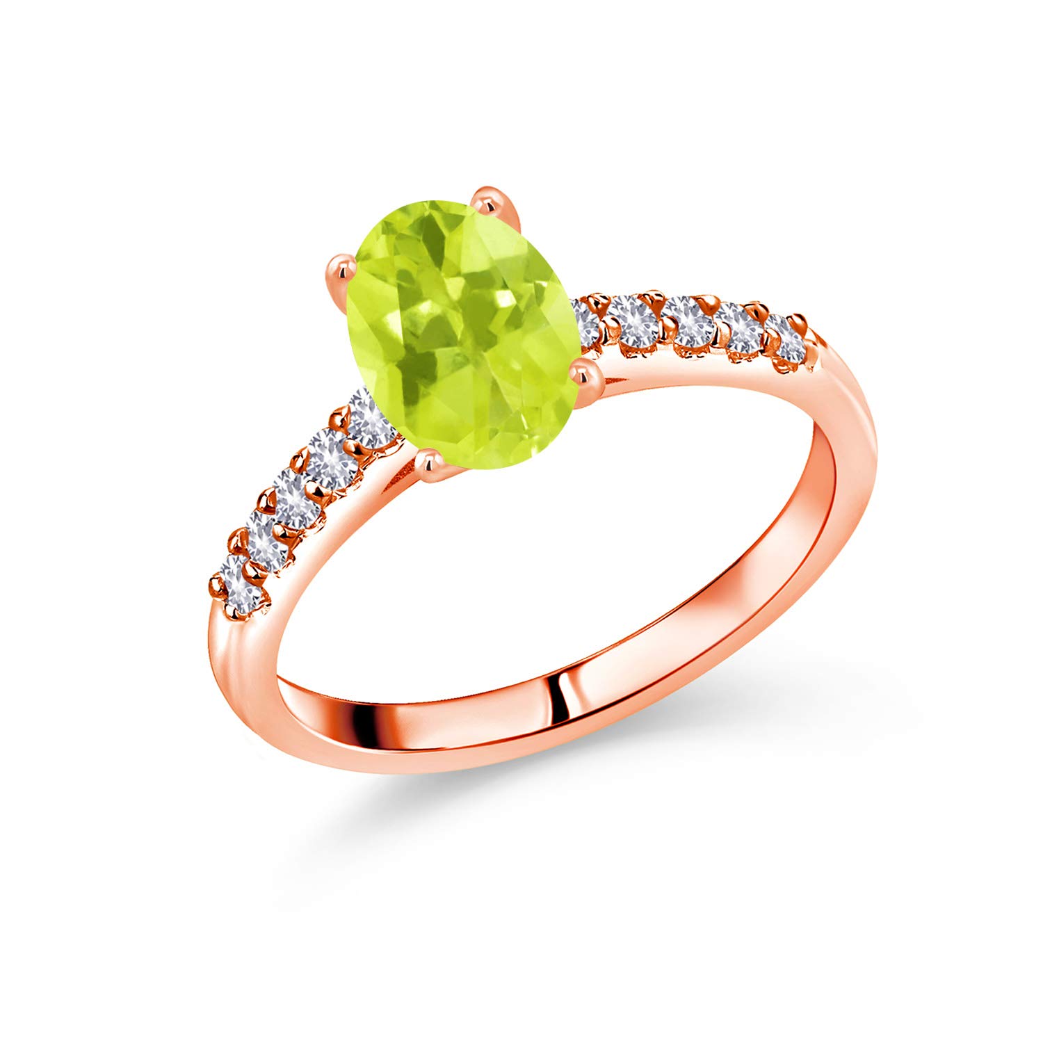 2.05 Ct Oval Yellow Lemon Quartz & White Created Sapphire 10K Rose Gold Ring for Women - Elegant Gemstone Jewelry for Engagement, Wedding & Special Occasions