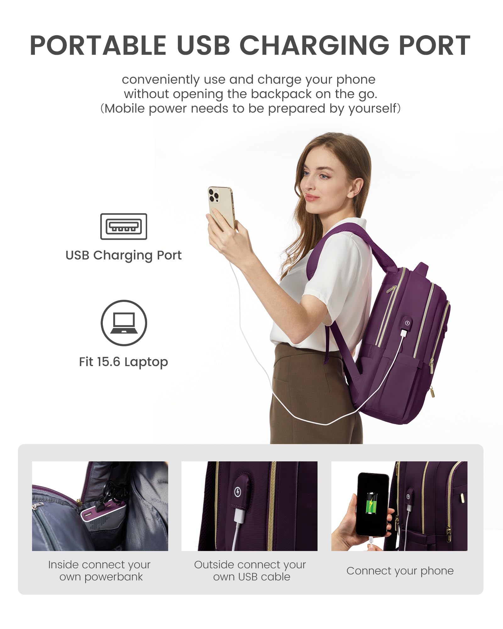 LOVEVOOK Slim Laptop Backpack for Women - Stylish Business Backpack with Separate 15.6