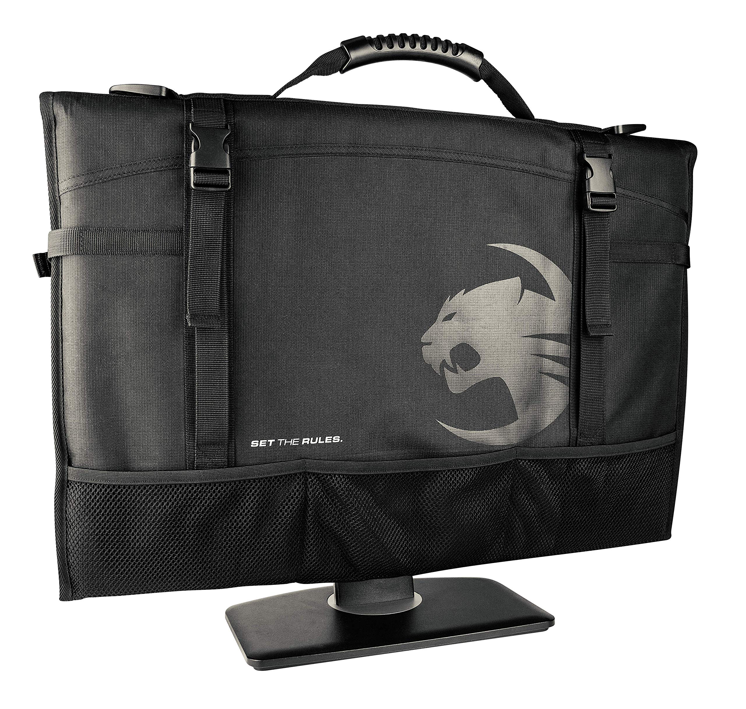 ROCCAT Tusko 24-Inch Universal Flat Screen/Widescreen Monitor Bag - Durable PC Computer Case for Gaming Monitors, Travel Carrier with Adjustable Straps, Black - Perfect for LAN Parties, Office Transport & Home Storage