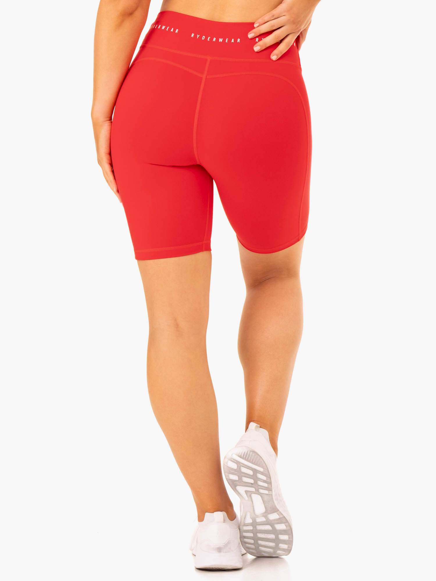 Reflex High Waisted Bike Shorts for Women - Stretchy Workout Shorts, Yoga Pants & Running Shorts - Red - Perfect for Gym, Cycling & Lounge Wear