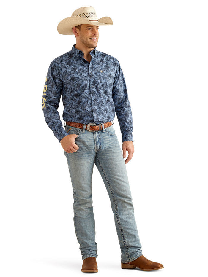 Ariat Men's Team Garett Classic Fit Shirt - Long Sleeve Casual Button Down Shirt in Blue | Perfect for Western Wear, Rodeo Events & Country Style Outfits