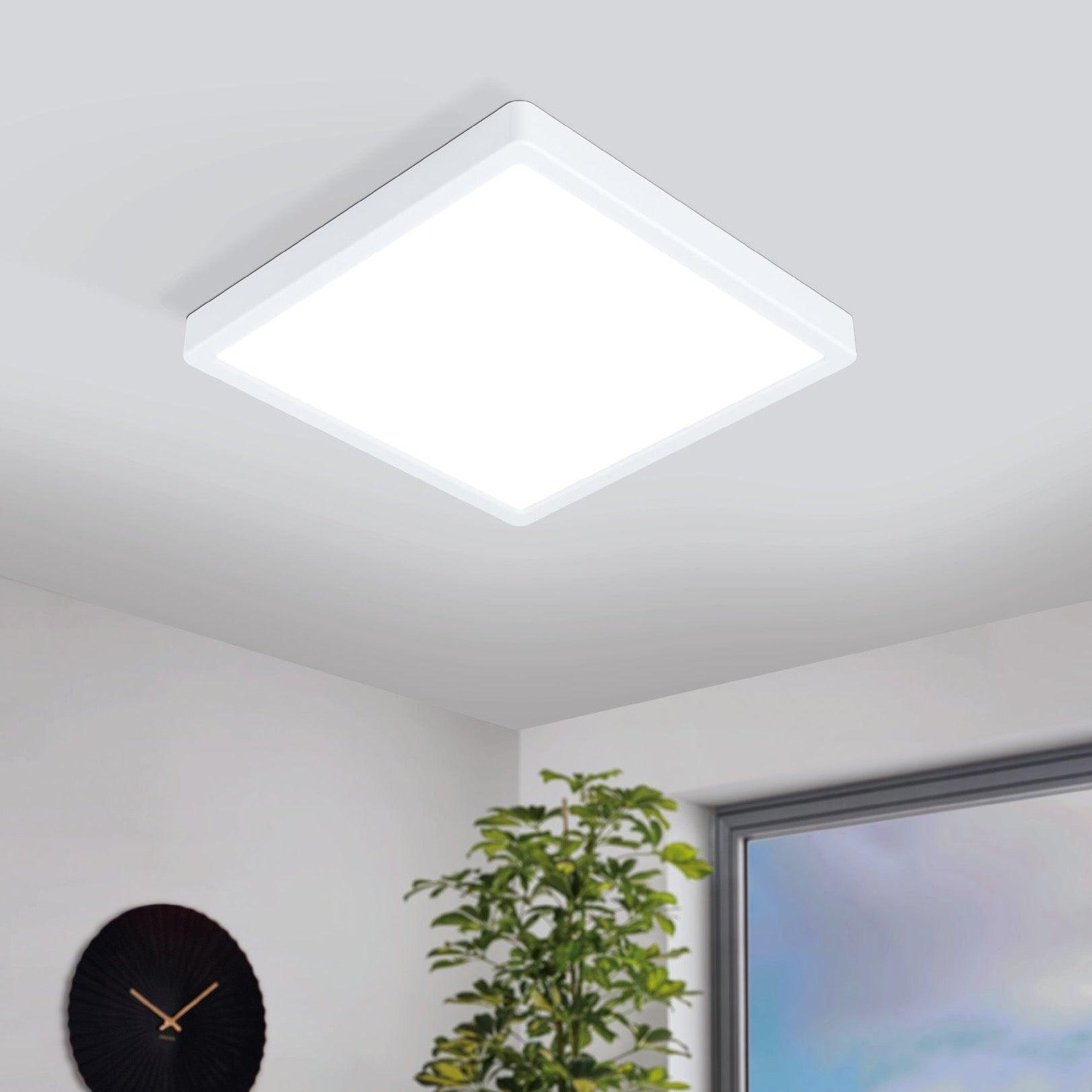 Eglo Connect Fueva Z Smart LED Ceiling Light - Dimmable White Square Flush Mount for Kitchen, Bedroom & Living Room - Alexa & Google Home Compatible