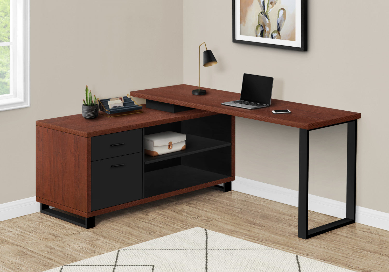 Premium Runo Desk with Cherry Wood Finish - Stylish and Durable Home Office Furniture for Work or Study