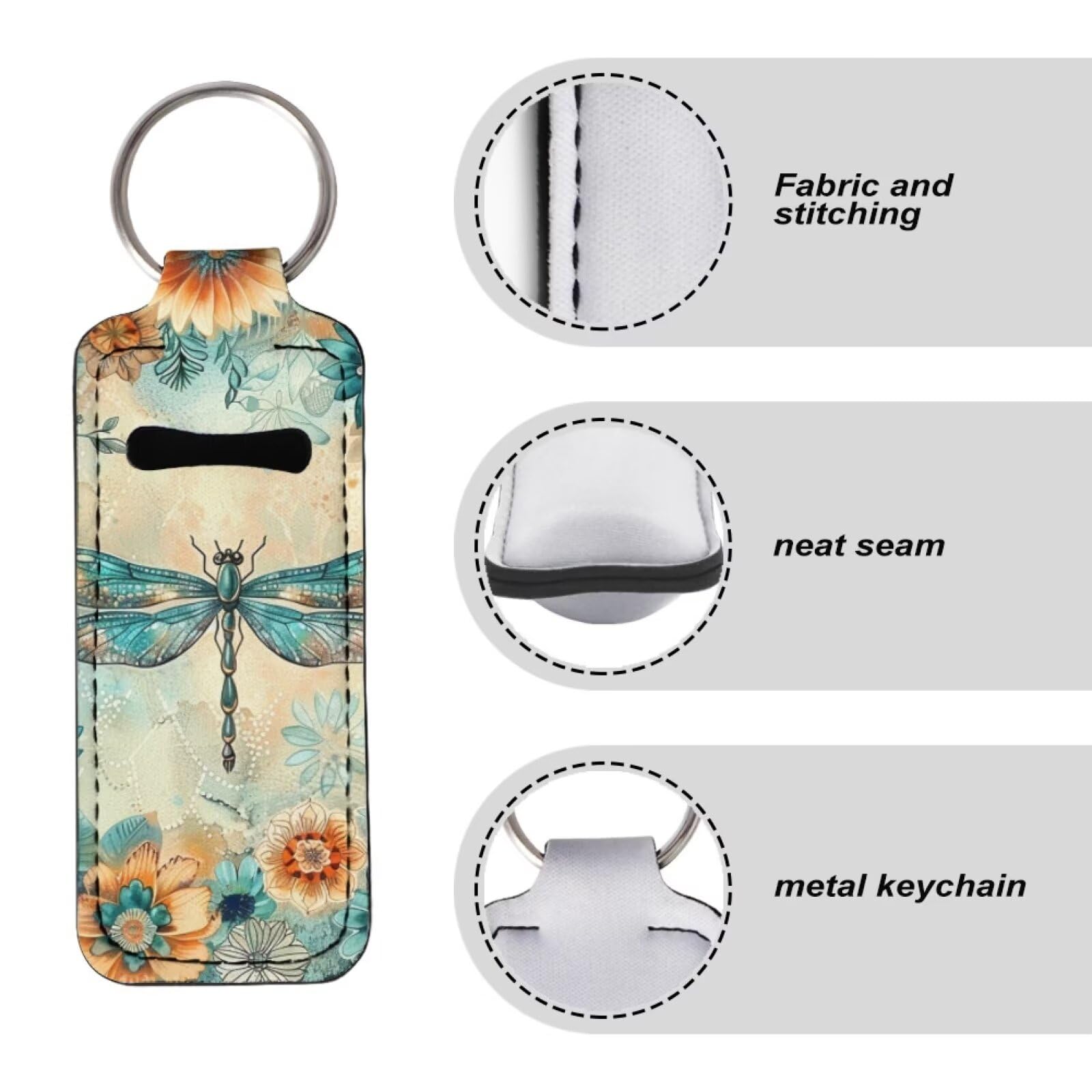 Youngerbaby Dragonfly Boho Flower Lip Balm Holder Keychain - Cute Chapstick Sleeves & Pouch for Women - Perfect for Purse, Backpack, Gym & Travel Accessories