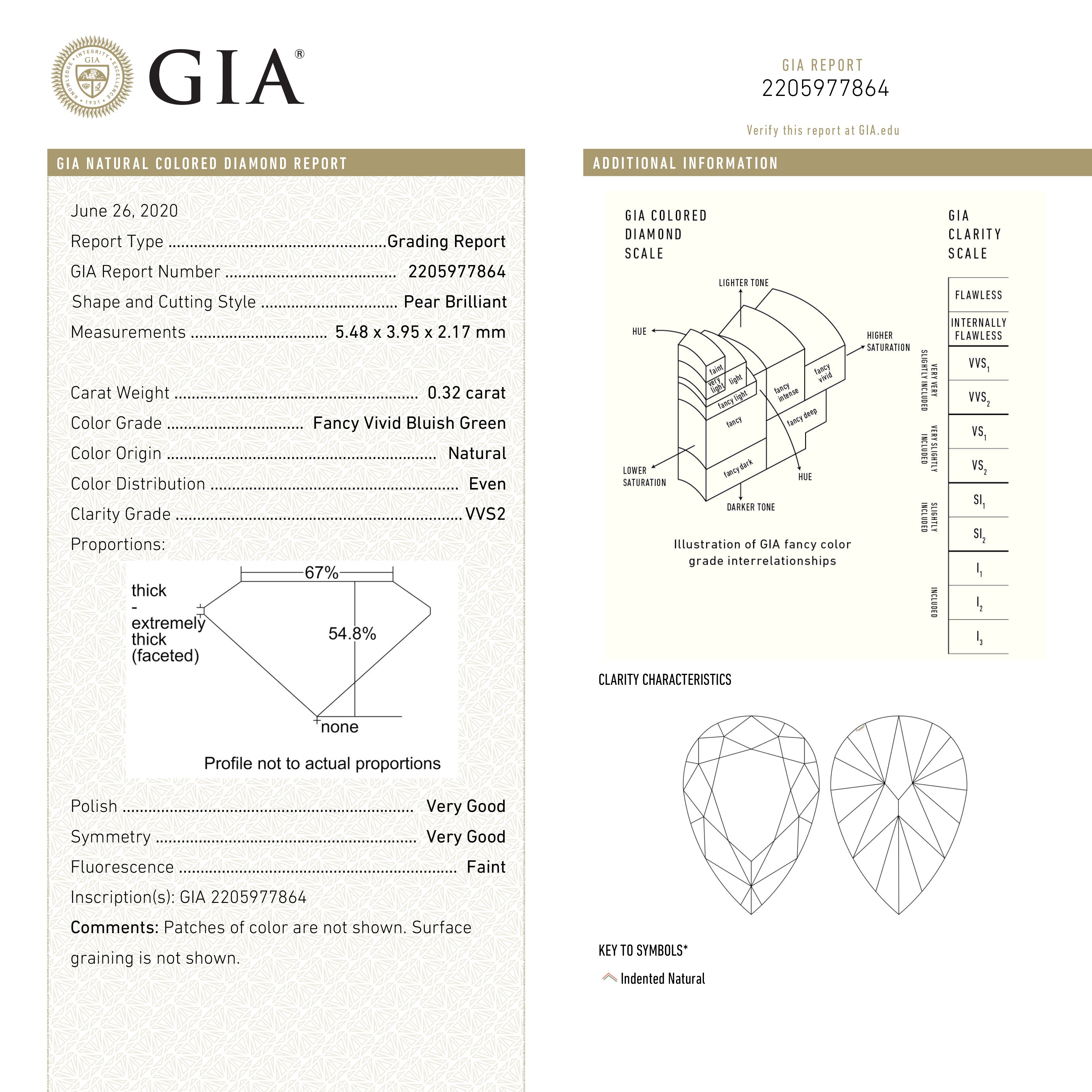 0.32ct GIA Certified Fancy Vivid Bluish Green Pear Cut Diamond - 5.48x3.95x2.17mm Brilliant Cut (GIA Report 24131 01) - Perfect for Engagement Rings & Luxury Jewelry