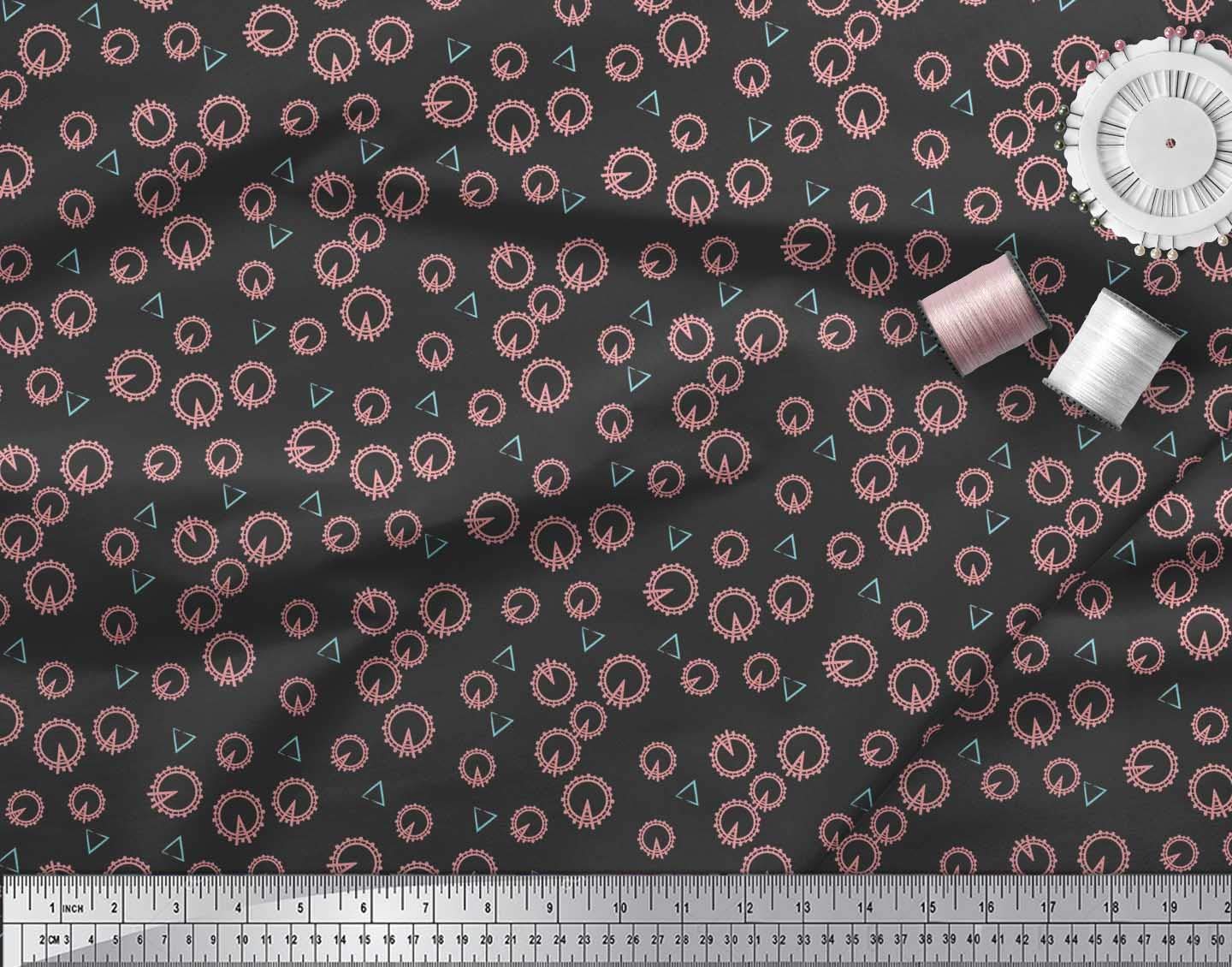 Soimoi Black Viscose Chiffon Fabric by The Yard - 42 Inch Wide - London Eye & Triangle Monument Print - Lightweight Flowy Material for Dresses, Scarves & Home Decor