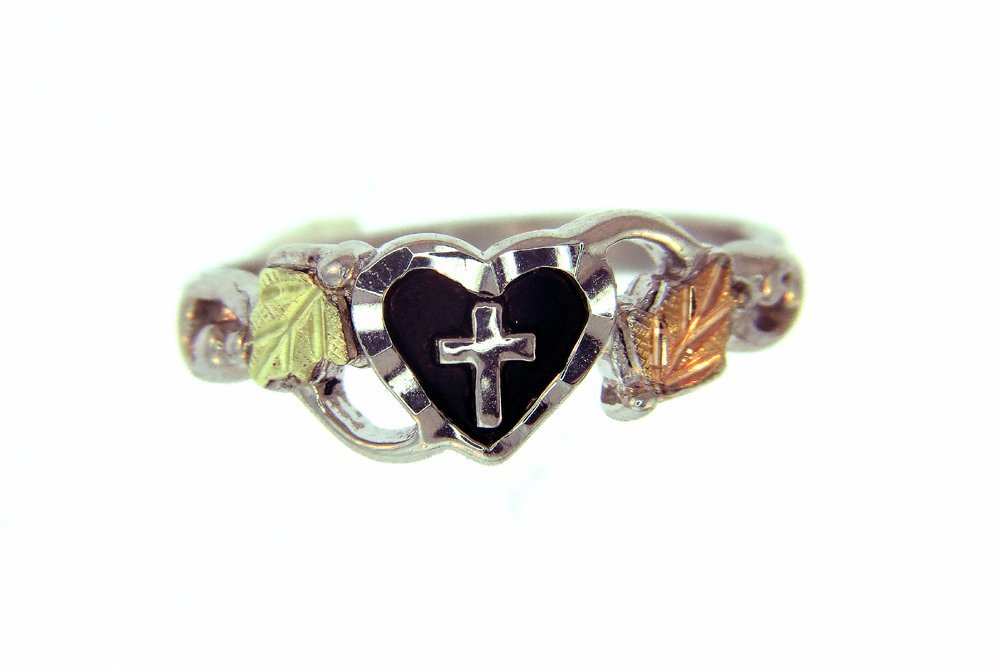 Black Hills Gold Heart Cross Ring by Mt Rushmore/Landstrom's - Sterling Silver Jewelry for Women, Romantic Gifts for Valentine's Day, Anniversary & Special Occasions