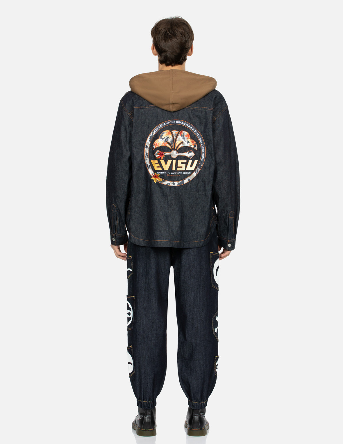Kamon Appliqué Relax Fit 2 in 1 Denim Shacket Jacket for Men & Women | Vintage Distressed Denim Overshirt with Unique Embroidery | Perfect for Casual Outings, Layering in Fall & Spring