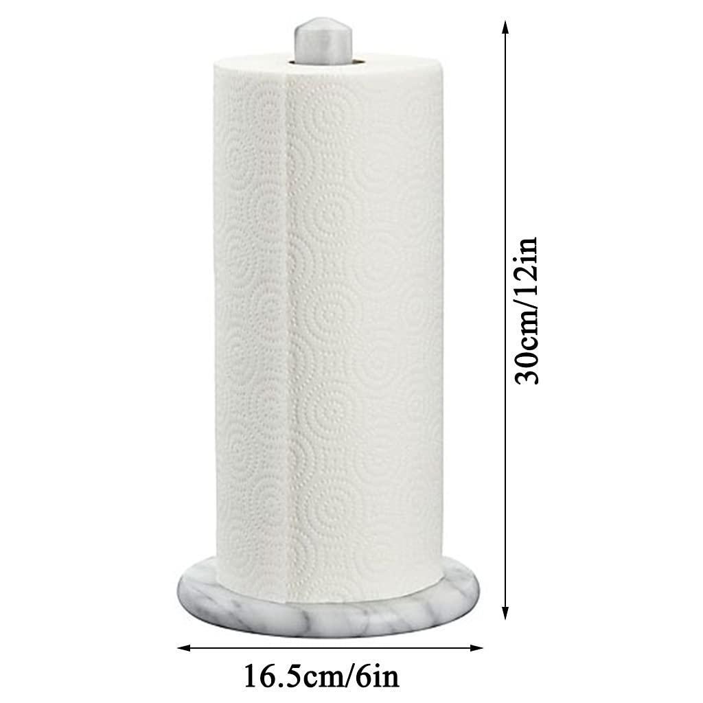 QFFL White Marble Paper Towel Holder - Heavy Weighted Base Upright Dispenser for Kitchen Counter, Bathroom & Cabinet | Perfect for Home, Office & Restaurant Use