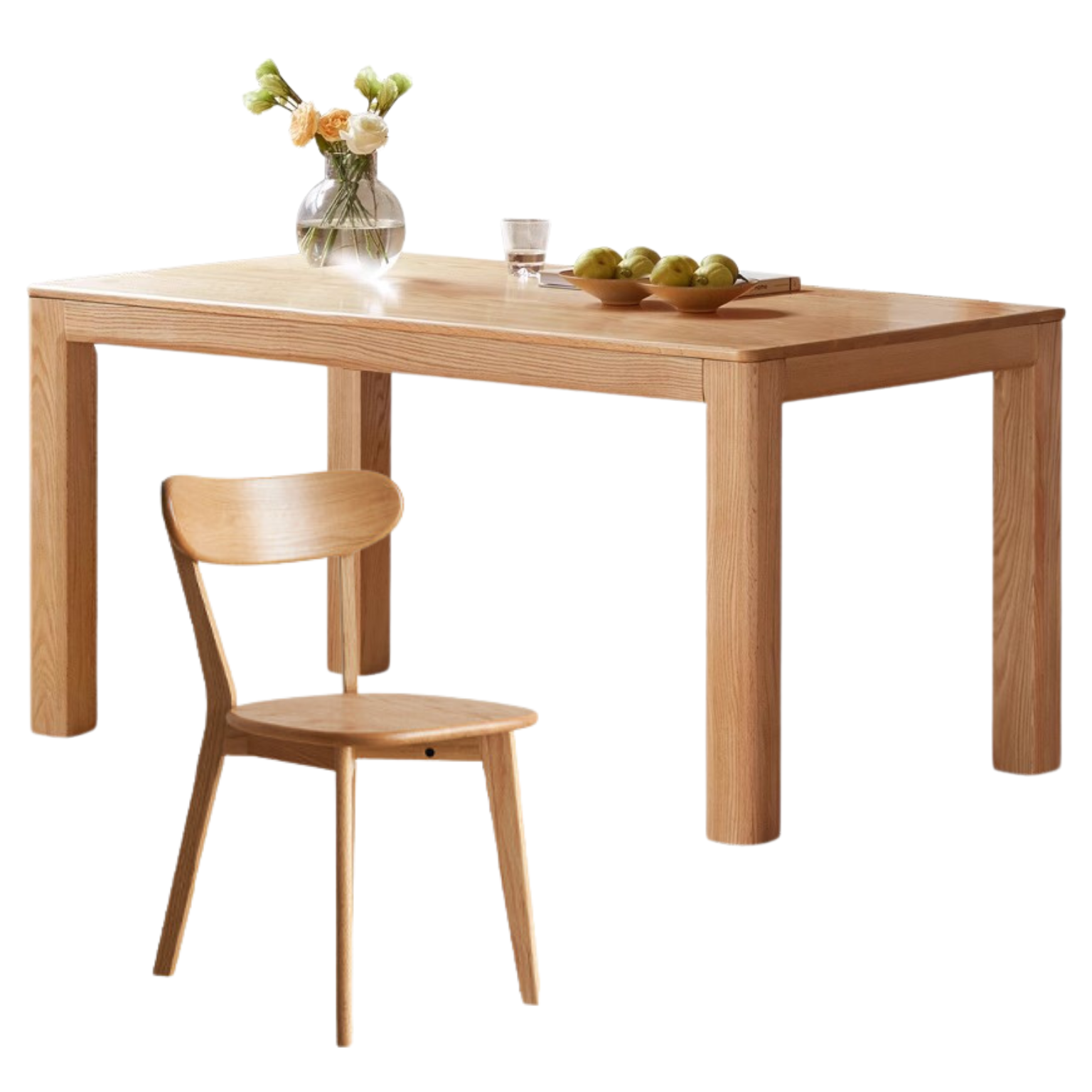 Solid Oak Wood Rectangular Dining Table - Rustic Farmhouse Style for Kitchen, Dining Room & Outdoor Entertaining