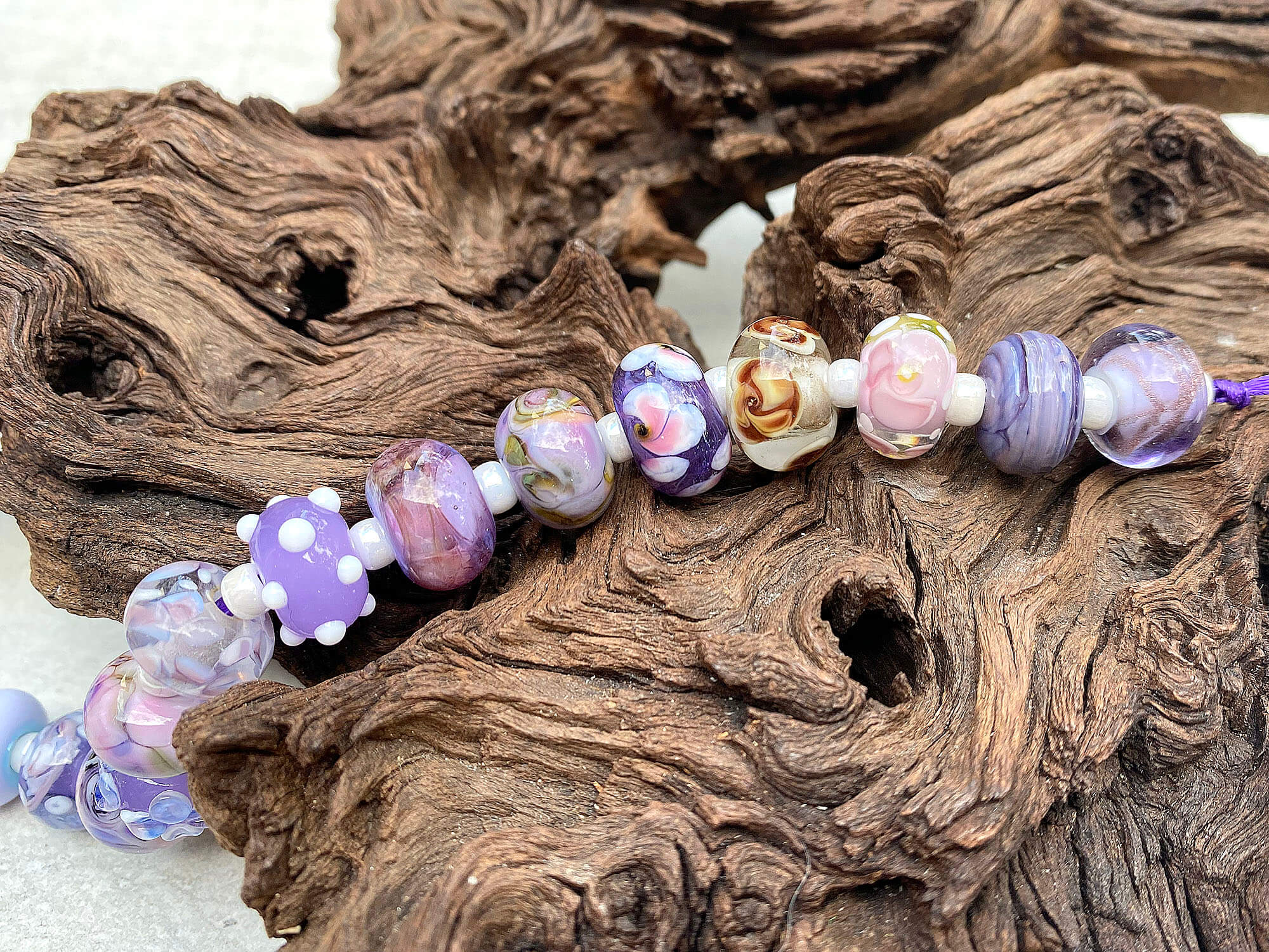 19-Piece Purple Mixed Orphan Lampwork Glass Beads Set for Jewelry Making, DIY Crafts, and Bracelet Design - SRA Certified Artisan Beads