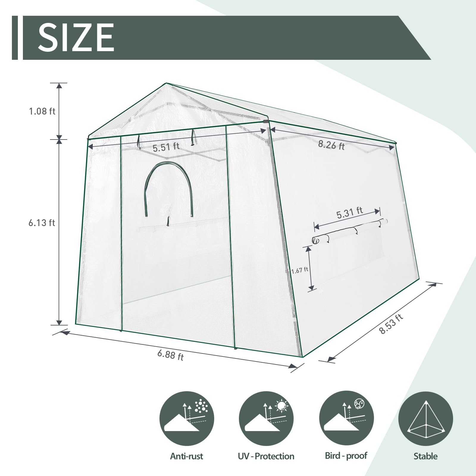 8.5 Ft x 7 Ft Walk-in Greenhouse with Roll-up Zipper Doors & 3 Large Windows - Portable Pop-up Outdoor Plant Canopy for Gardening, Vegetables & Flowers (Medium, Clear) | Perfect for Backyard, Patio & Small Farm Use