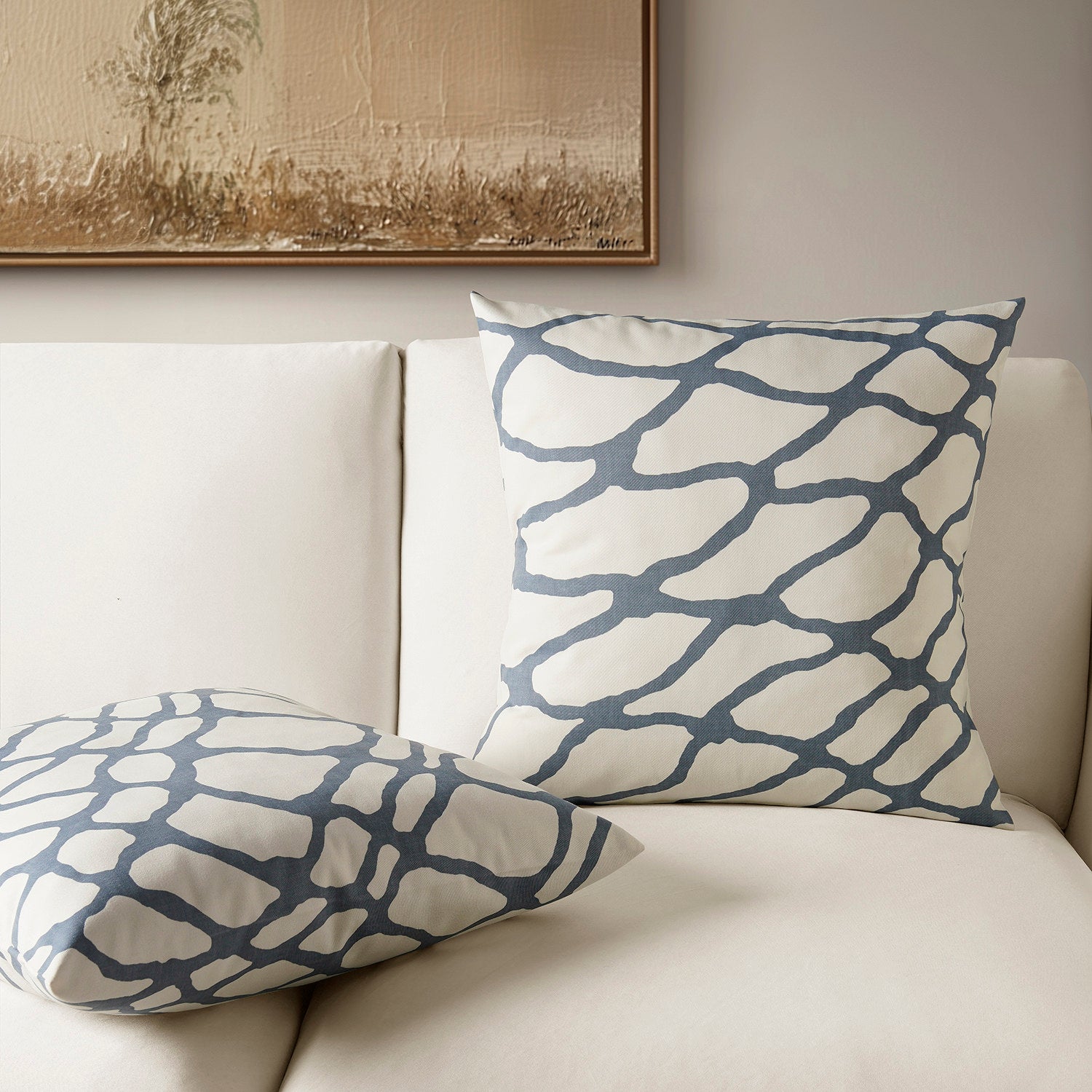 Ellis Blue Geometric Printed Cotton Cushion Covers (Set of 2) - Soft Decorative Pillow Cases for Sofa, Bed, and Living Room Decor