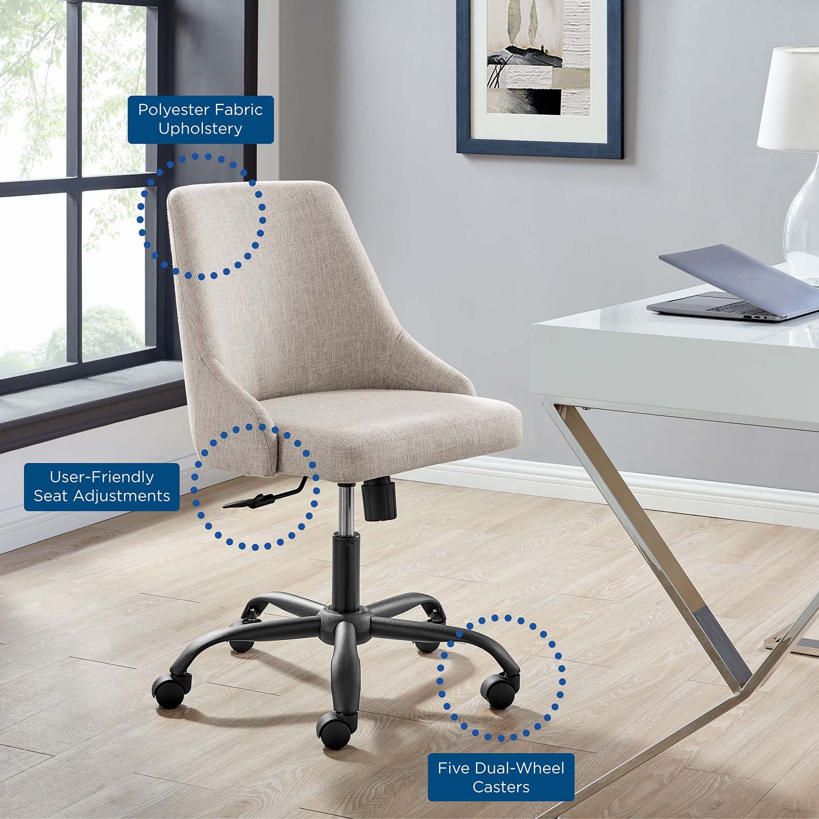 Ergonomic Swivel Upholstered Office Chair with Lumbar Support - Adjustable Height Executive Desk Chair for Home Office, Gaming, and Conference Room Use