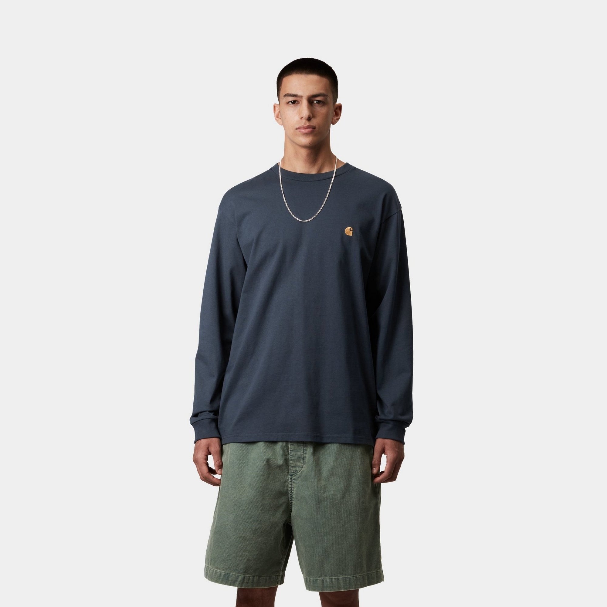 Chase Long Sleeve T-Shirt for Men | Soft Cotton Casual Shirt in Dusky Blue | Perfect for Everyday Wear & Layering