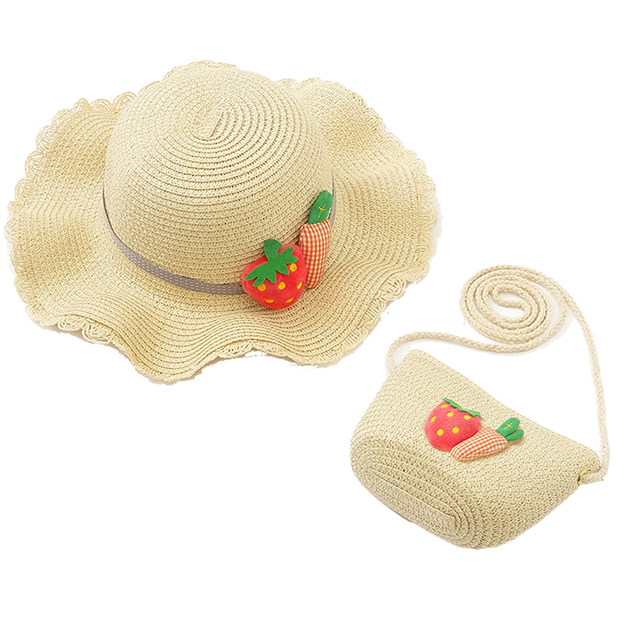 2PCS Girls Tea Party Hats - Straw Summer Wide Brim Sun Hats with Shoulder Bag for Beach, Garden Party & Outdoor Activities