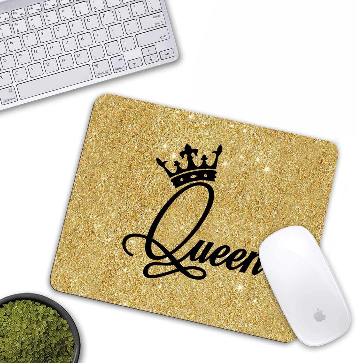 Gold Glitter Crown Queen Mouse Pad with Non-Slip Rubber Base - Motivational Quote Office Accessory for Laptop & Computer | Perfect for Gaming, Work & Home Office Setup