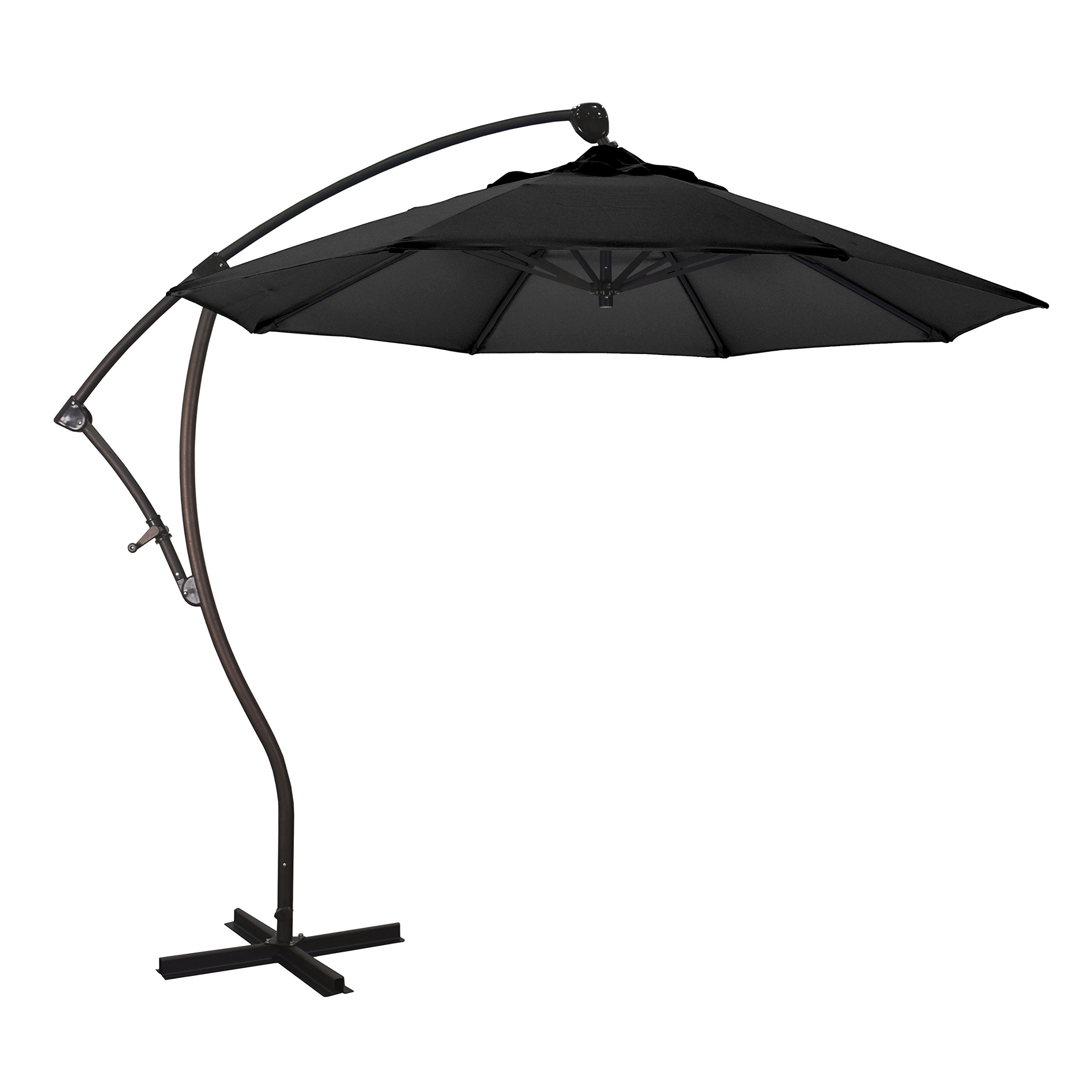 9' Round Aluminum Cantilever Umbrella with Crank Lift & 360° Rotation - Bronze Pole & Black Canopy for Patio, Poolside, and Outdoor Dining Areas