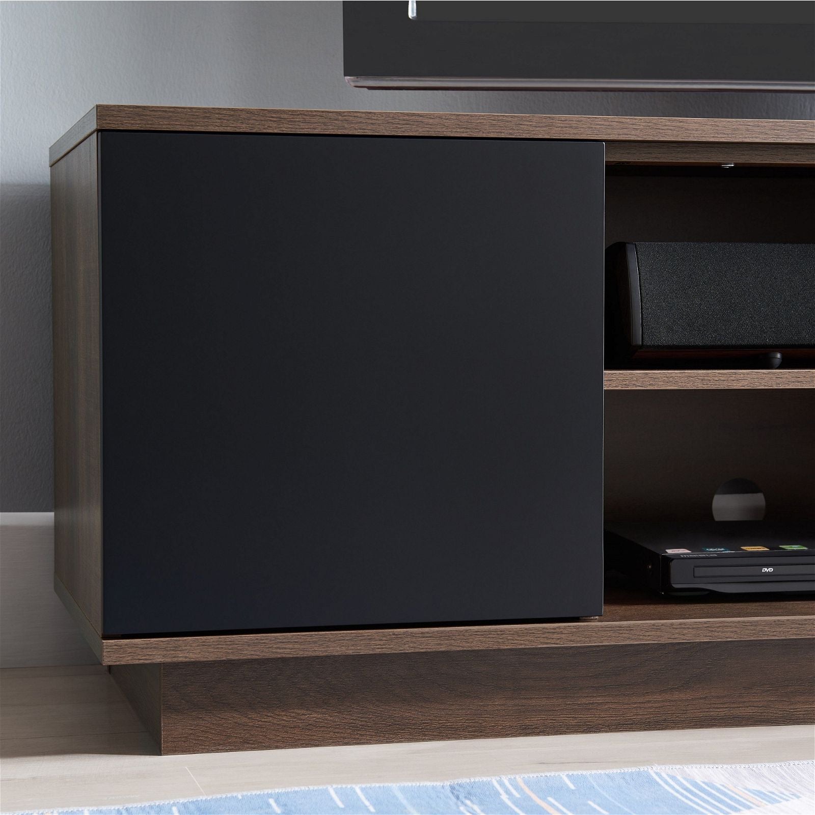 DELUX 200cm TV Stand with Storage, Dark Oak & Black Modern Entertainment Center by Tauris™ - Perfect for Living Room, Home Theater & Gaming Setup