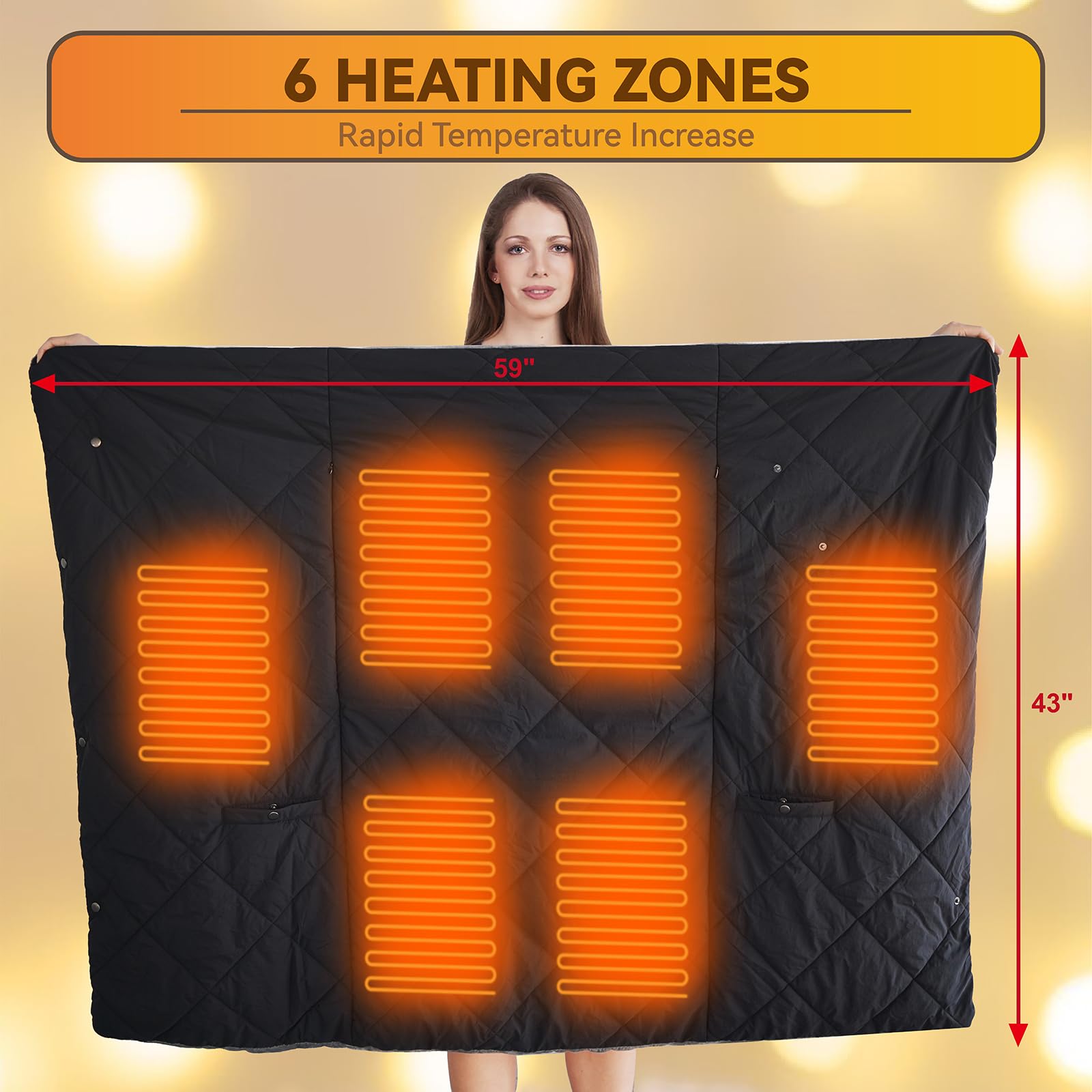 Battery Operated Heated Blanket - USB Powered Fast Heating Wearable Blanket for Camping & Travel, Wireless Water Resistant Heated Shawl, Portable Cordless Electric Throw Blanket for Home, Office & Outdoor Use