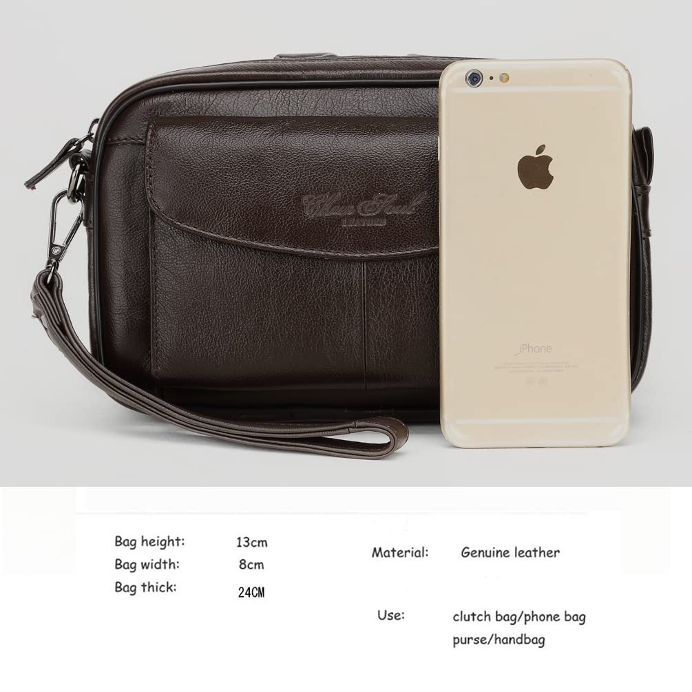 Genuine Leather Clutch Wallet for Men - Slim RFID Blocking Business Organizer with Phone Holder & Wrist Strap - Perfect for Office, Travel and Night Out Accessories