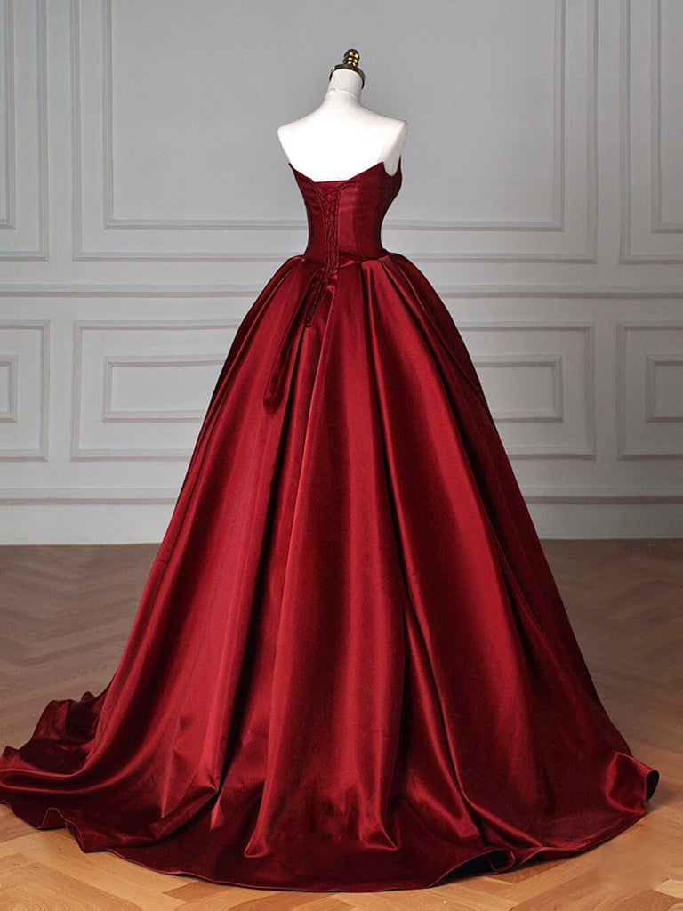 Elegant Burgundy A-Line Satin Long Prom Dress - Formal Evening Gown for Homecoming, Wedding Guest & Special Occasions