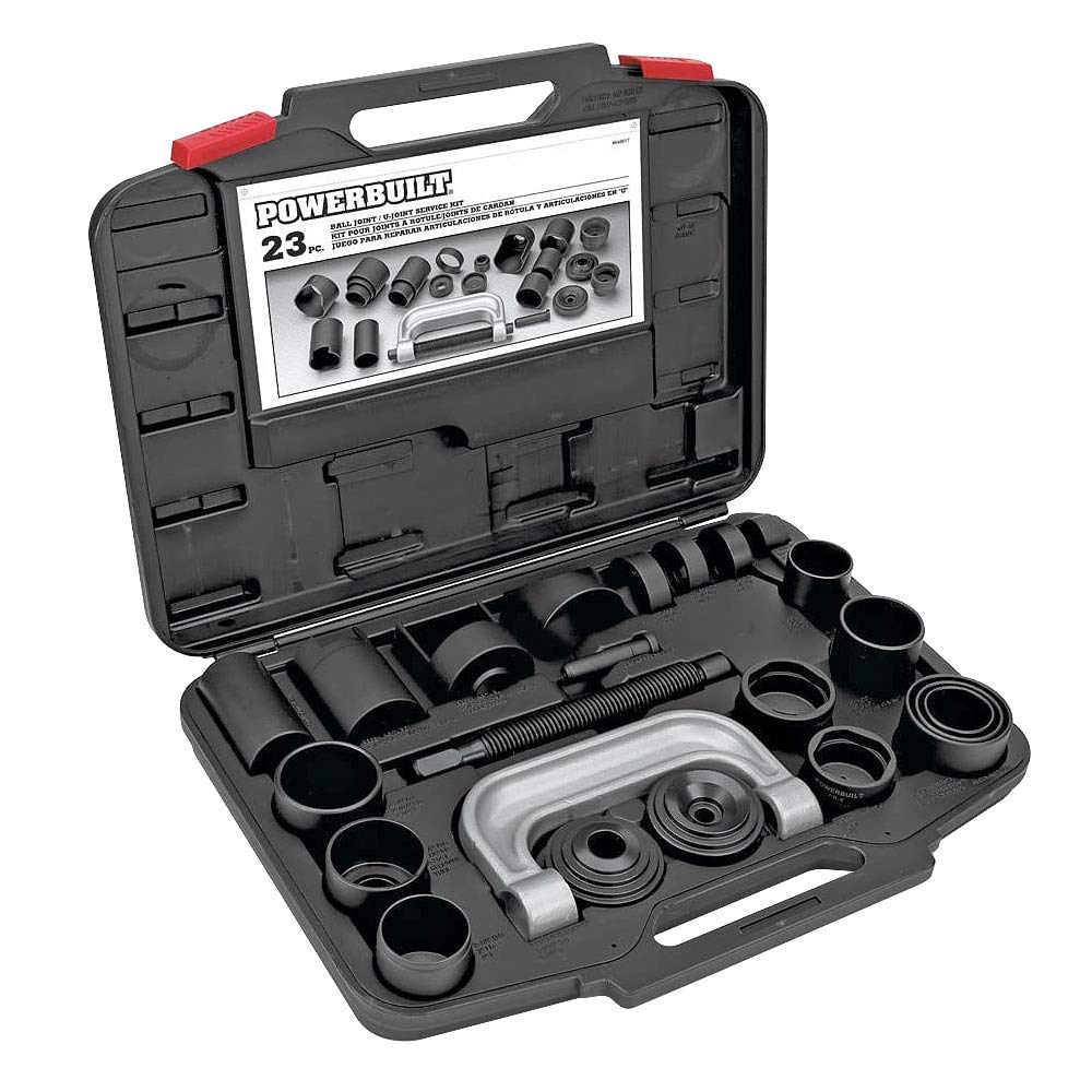 Powerbuilt 23-Piece Ball Joint and U-Joint Service Tool Kit - Remove & Install Ball Joints with Receiving Tube, Adapters & Sockets (648617) - Perfect for Auto Repair, Suspension Maintenance & DIY Car Servicing
