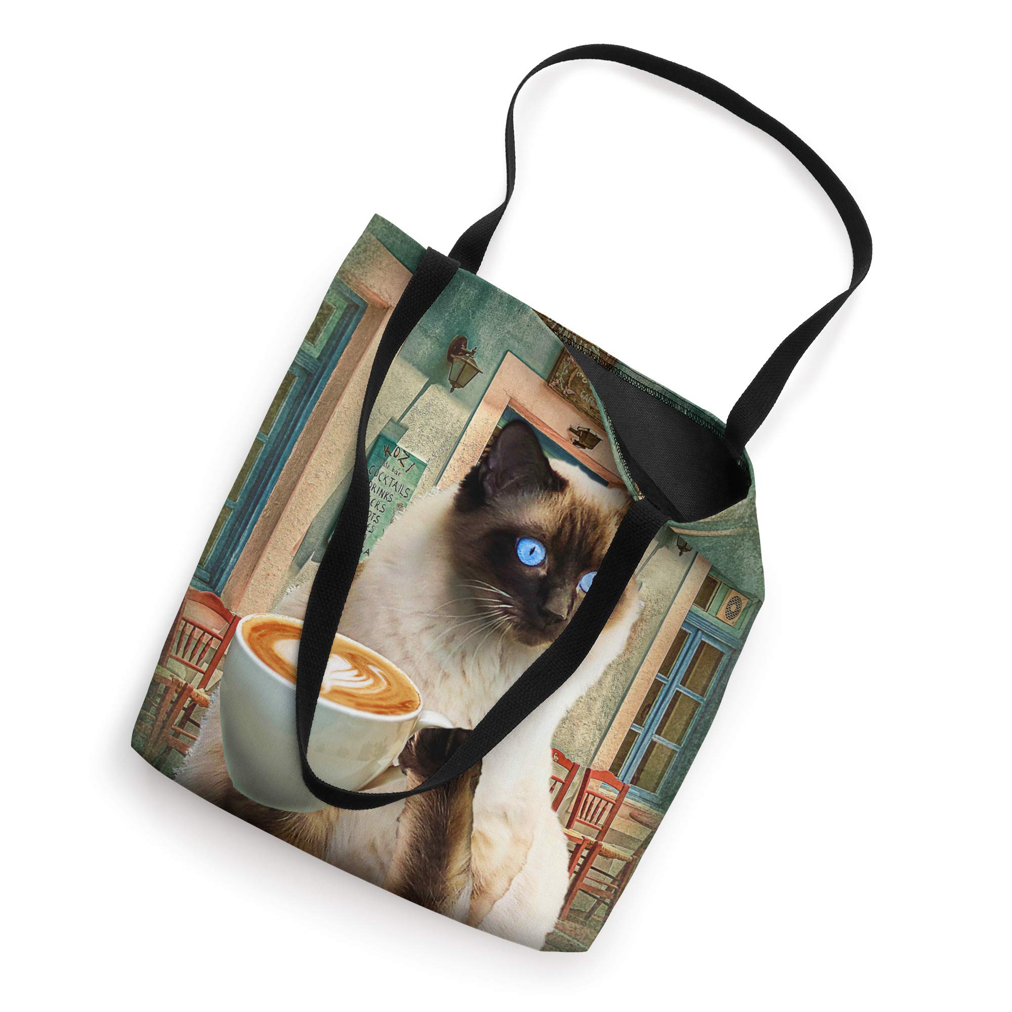 Stylish Siamese Cat with Coffee Print Tote Bag - Perfect for Grocery Shopping, Beach Trips & Daily Use