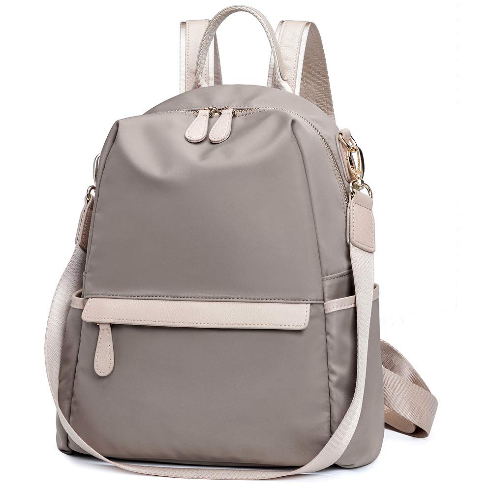Waterproof Nylon Casual Backpack Purse for Women - Stylish School Shoulder Bag & Travel Rucksack (Beige) | Perfect for College, Commuting & Weekend Getaways