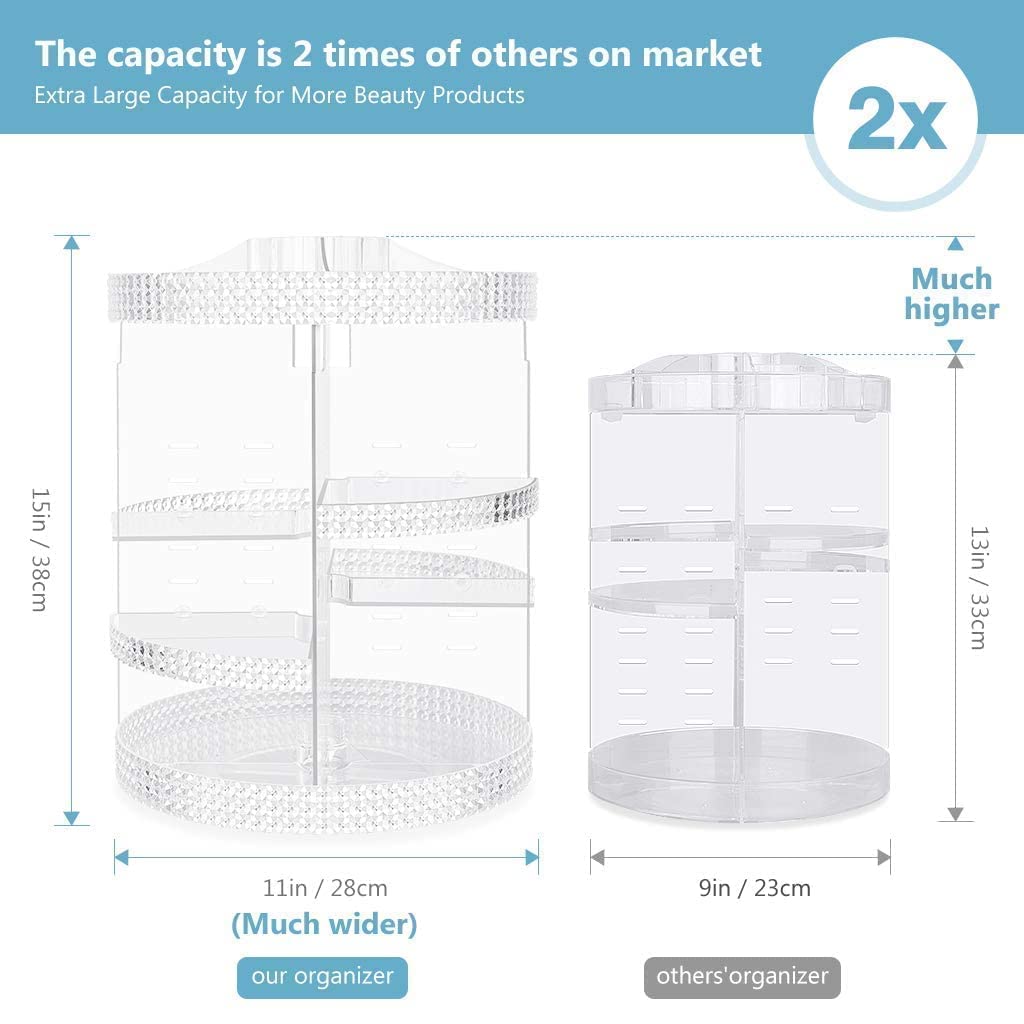 360° Rotating Acrylic Makeup Organizer with Drawer - 2-in-1 Cosmetic Storage Case for Brushes, Perfume & Jewelry Display | Perfect Vanity Organizer & Gift for Women | Home Bathroom Bedroom Beauty Organization